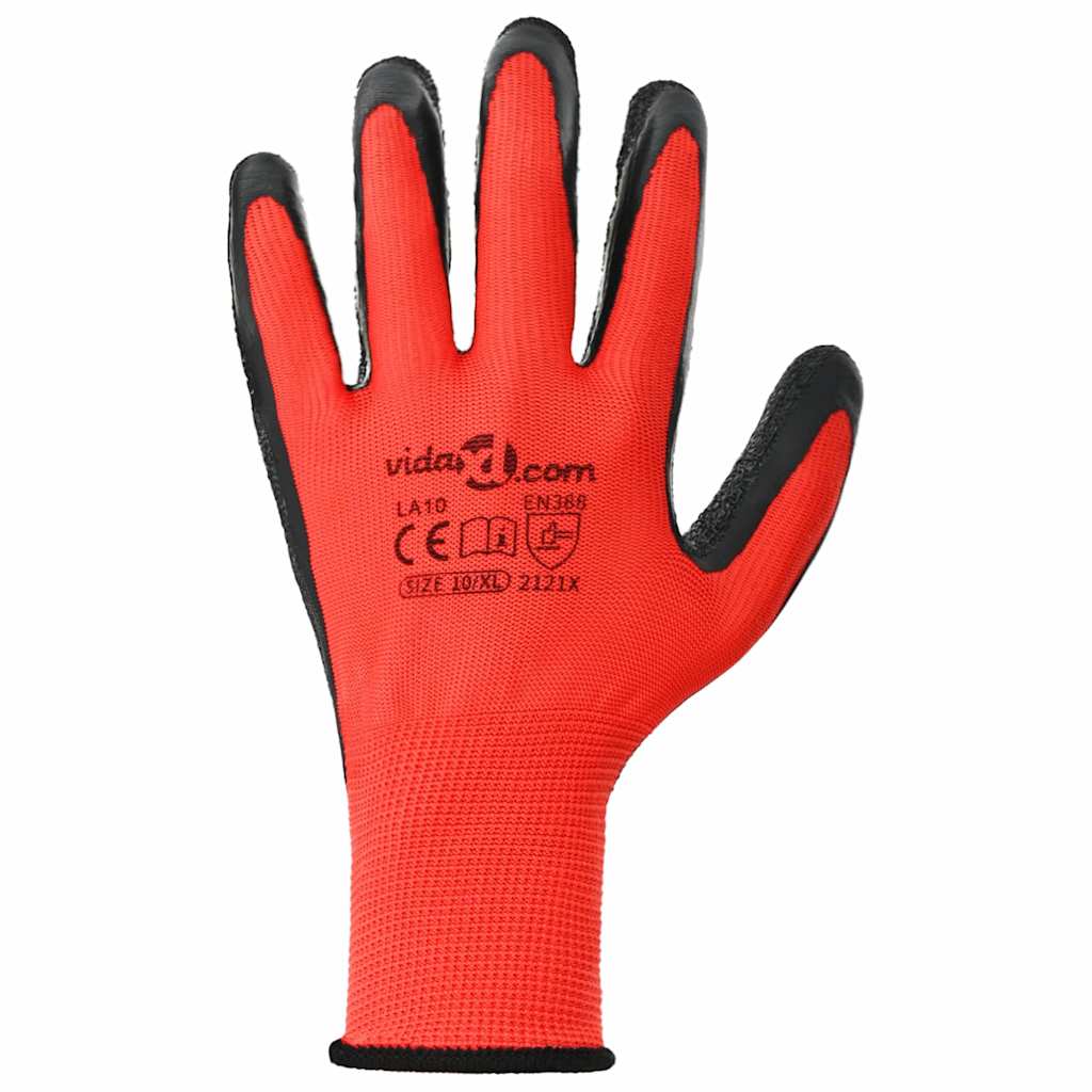 Werkhandschoenen 24 pcs Rood en Zwart 10 / xl Latexcoating is nu te koop bij PeponiXL, paradijselijk wonen!