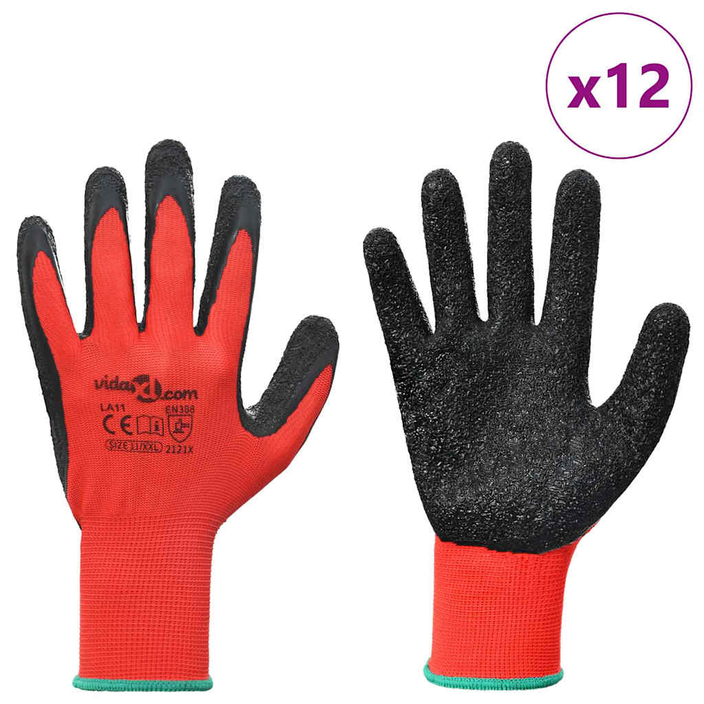 Werkhandschoenen 12 pcs Rood en Zwart 11 / XXL Latexcoating is nu te koop bij PeponiXL, paradijselijk wonen!