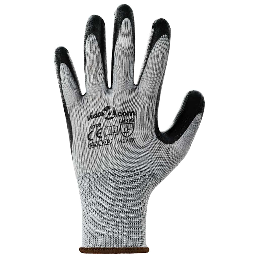 Werkhandschoenen 12 pcs Grijs en zwart 8 / m Polyester is nu te koop bij PeponiXL, paradijselijk wonen!