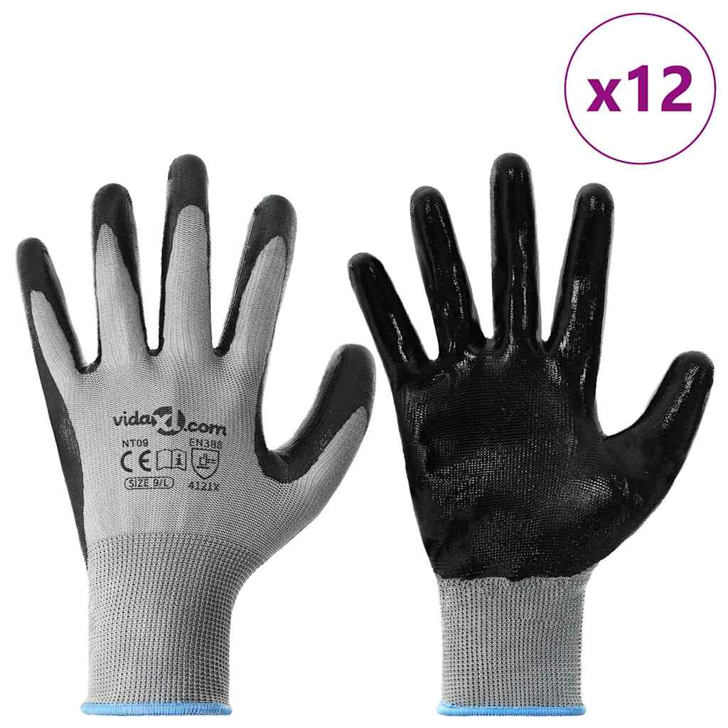 Werkhandschoenen 12 pcs Grijs en zwart 9 / l Polyester is nu te koop bij PeponiXL, paradijselijk wonen!