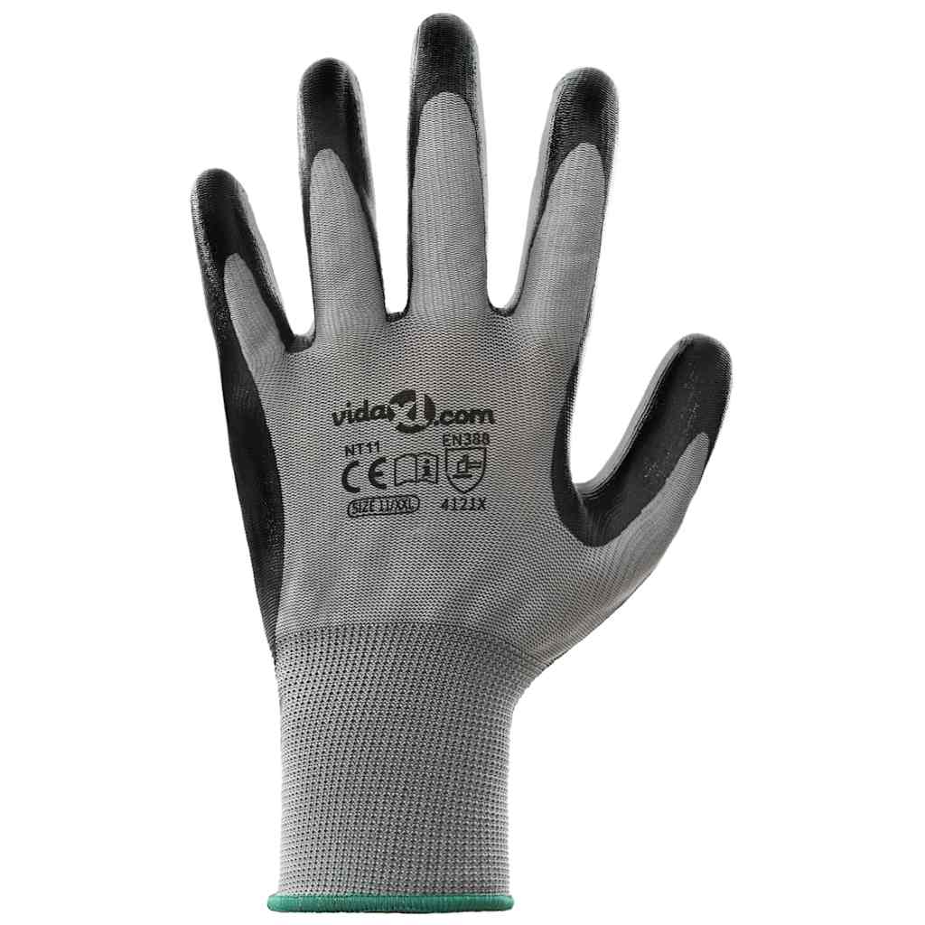 Werkhandschoenen 12 pcs Grijs en zwart 11 / XXL Polyester is nu te koop bij PeponiXL, paradijselijk wonen!