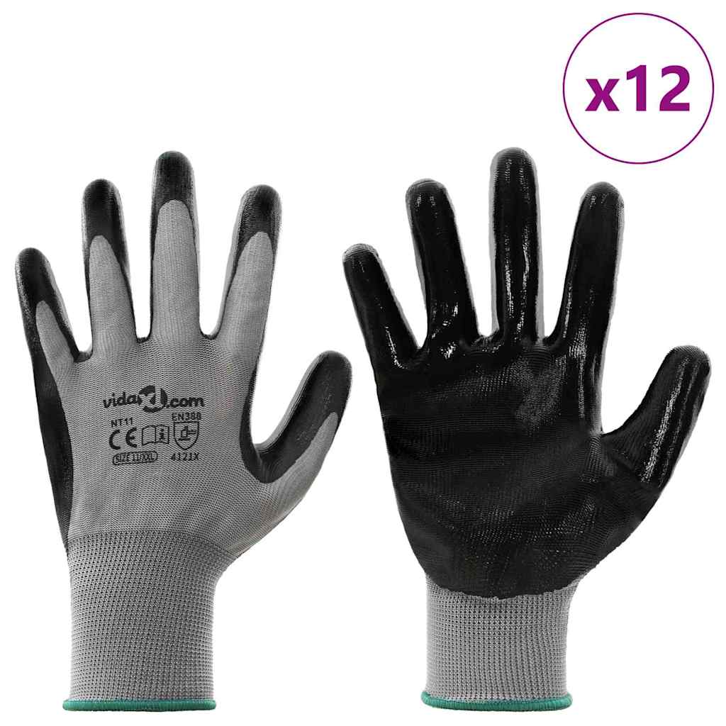 Werkhandschoenen 12 pcs Grijs en zwart 11 / XXL Polyester is nu te koop bij PeponiXL, paradijselijk wonen!