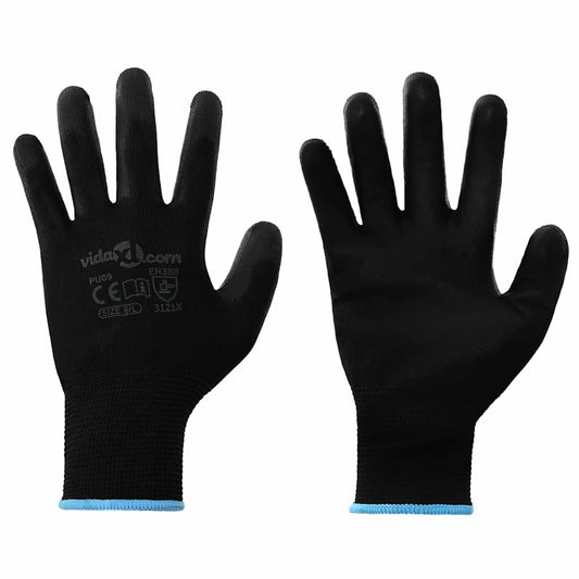 Werkhandschoenen 12 pcs Zwart 9 / l Polyester is nu te koop bij PeponiXL, paradijselijk wonen!