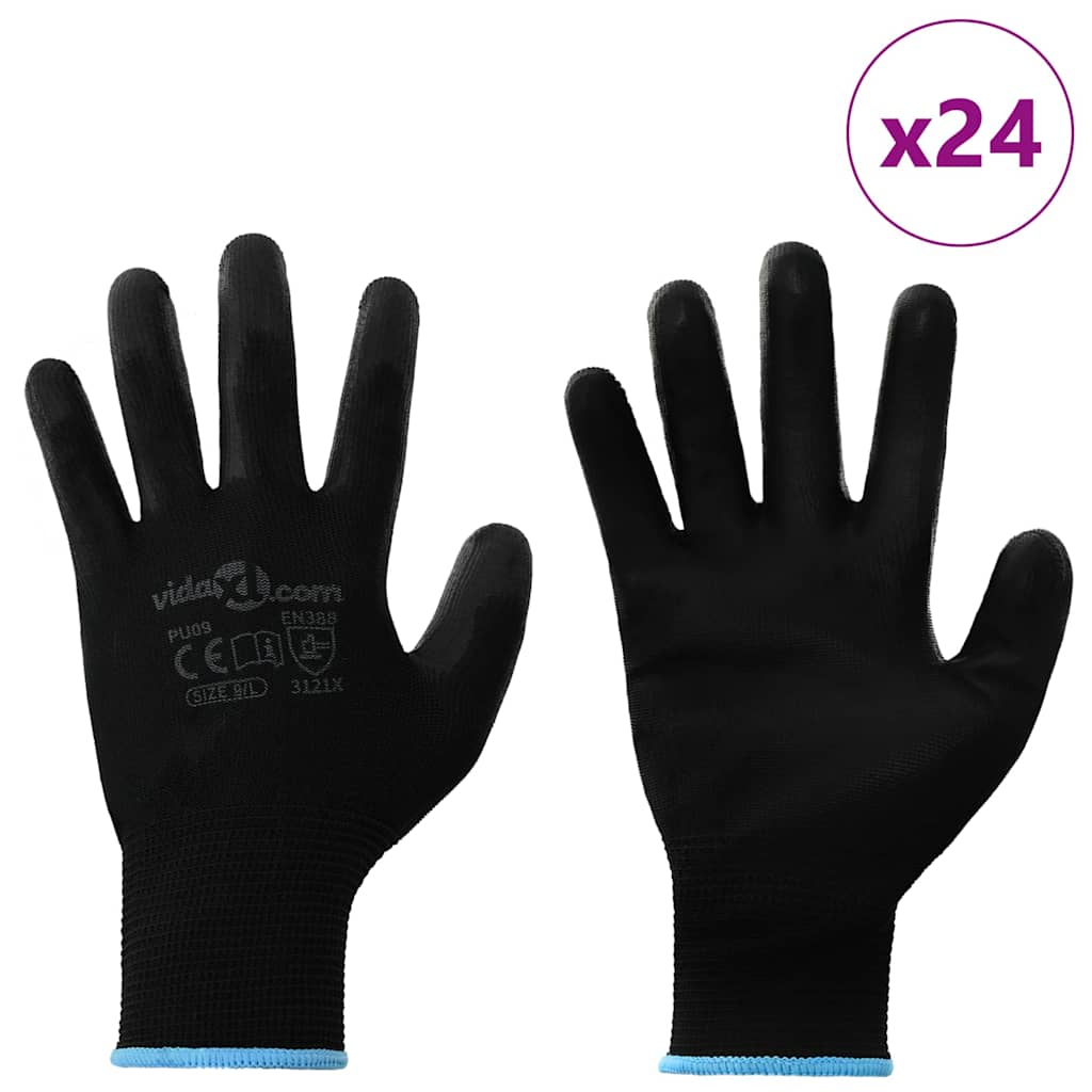 Werkhandschoenen 24 pcs Zwart 9 / l Polyester is nu te koop bij PeponiXL, paradijselijk wonen!