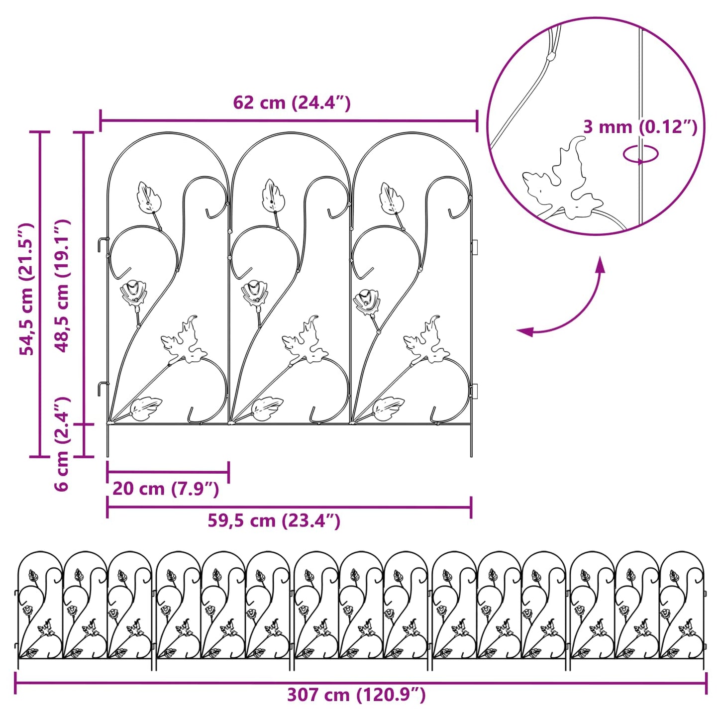 Tuinhek Latwerk Zwart 307 x 54,5 x 0,3 cm is nu te koop bij PeponiXL, paradijselijk wonen!