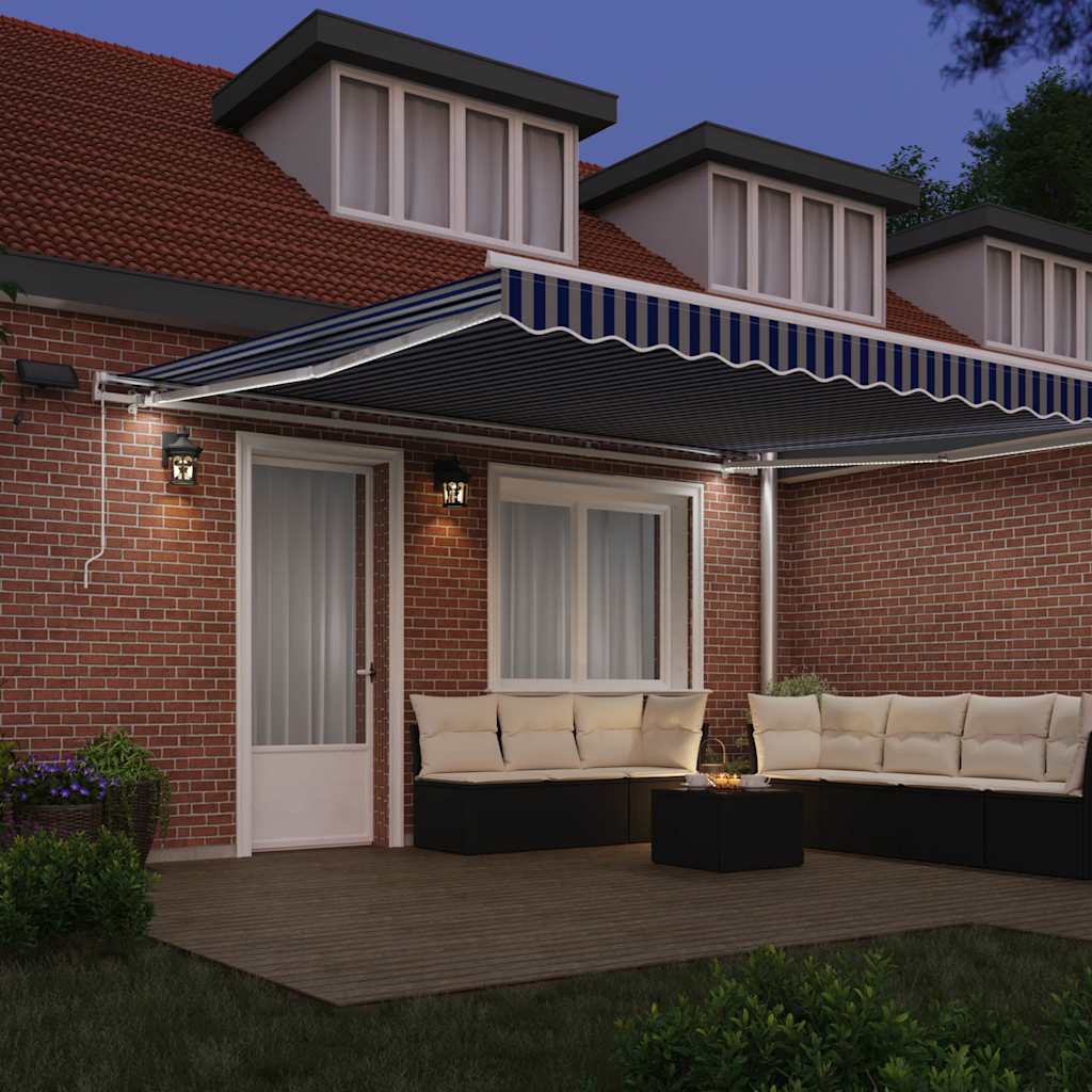 Inklapbaar Zonnescherm Blauw en Wit 450 × 300 cm is nu te koop bij PeponiXL, paradijselijk wonen!