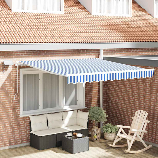 Inklapbaar Zonnescherm Blauw en Wit 350 x 250 cm is nu te koop bij PeponiXL, paradijselijk wonen!