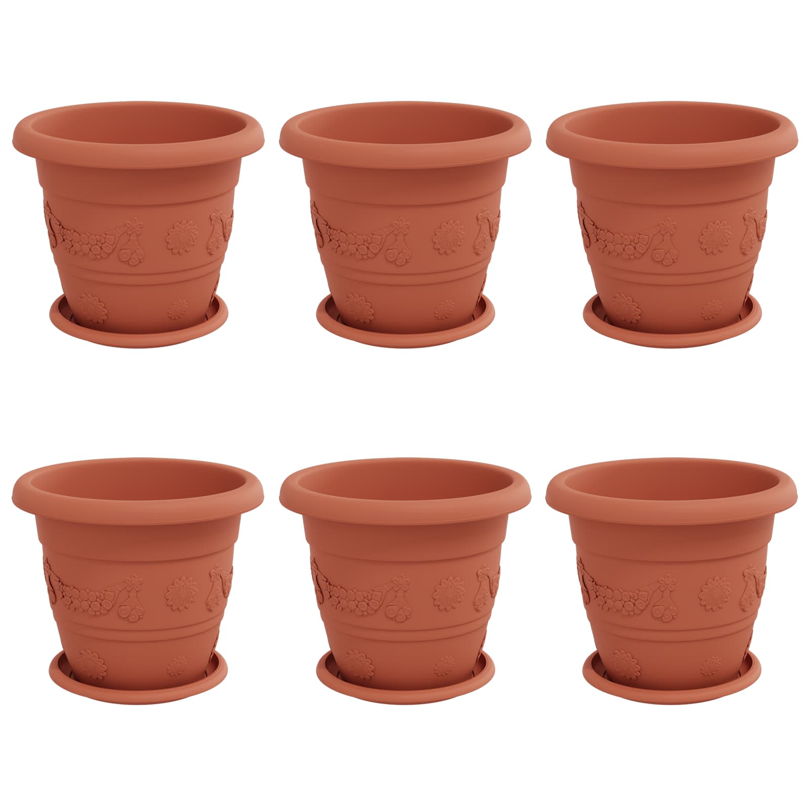 Plantenpotten 6 pcs Baksteenrood Ø 26 x 21.5 cm Kunststof is nu te koop bij PeponiXL, paradijselijk wonen!