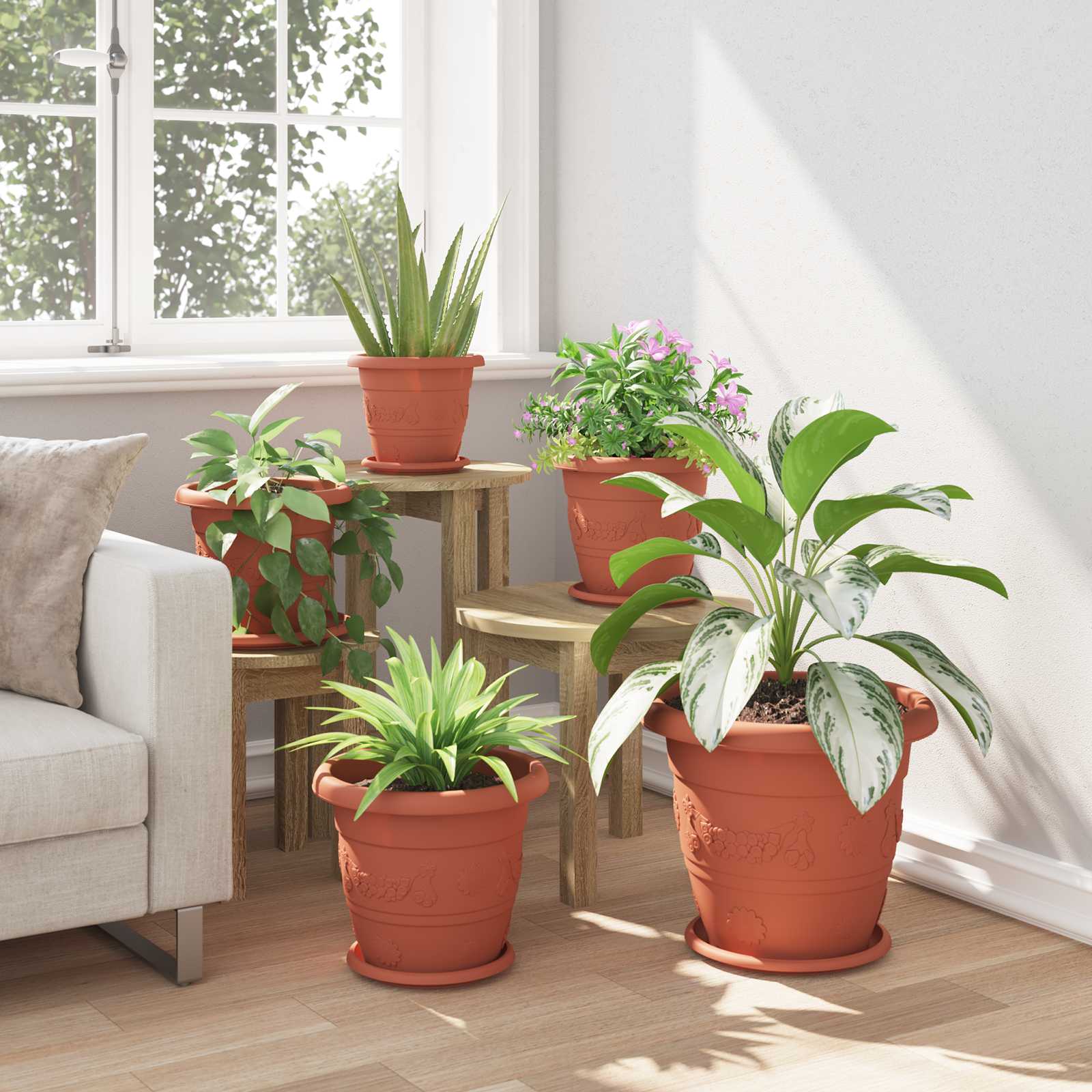 Plantenpotten 6 pcs Baksteenrood Ø 30 x 25 cm Kunststof is nu te koop bij PeponiXL, paradijselijk wonen!