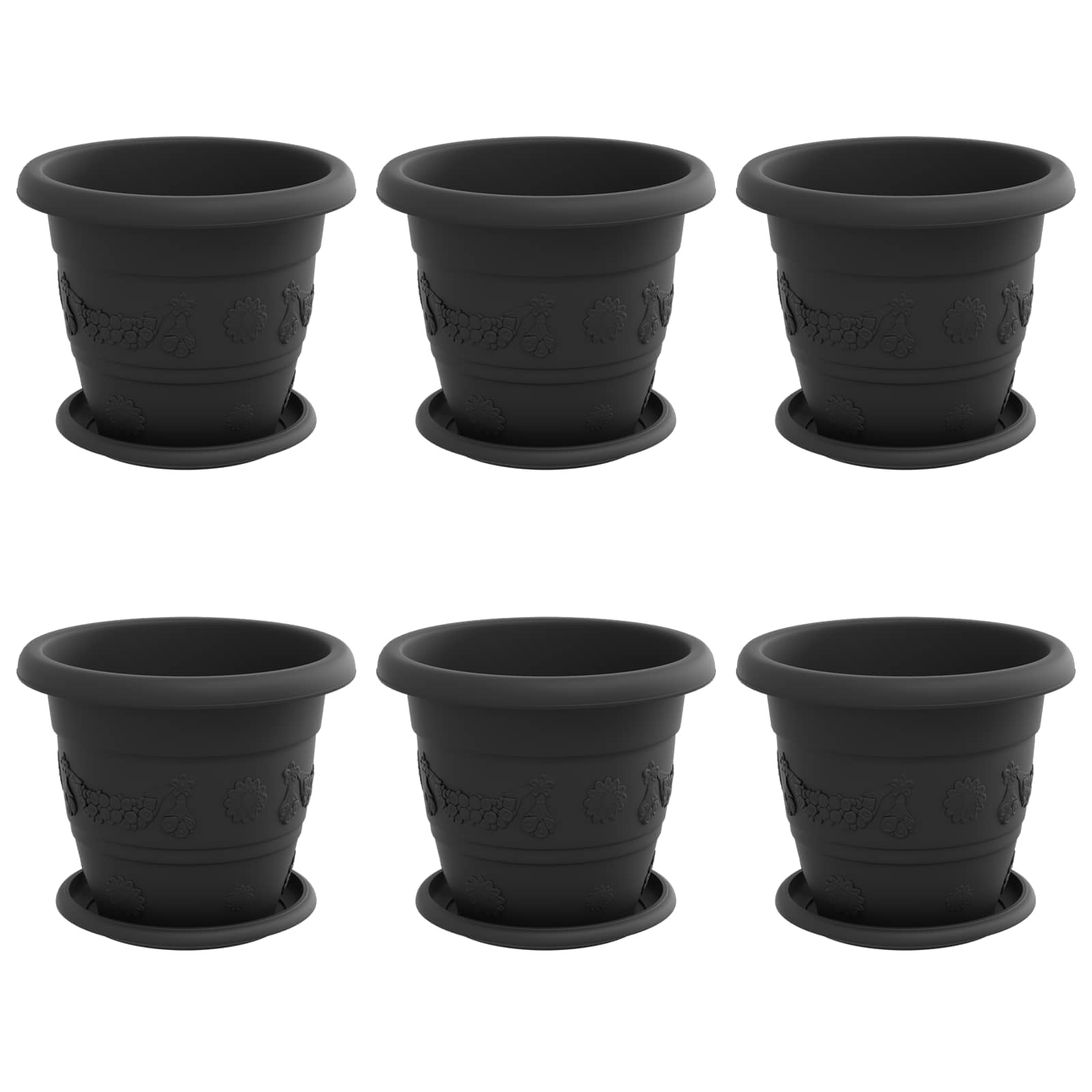 Plantenpotten 6 pcs Zwart Ø 22 x 18 cm Kunststof is nu te koop bij PeponiXL, paradijselijk wonen!