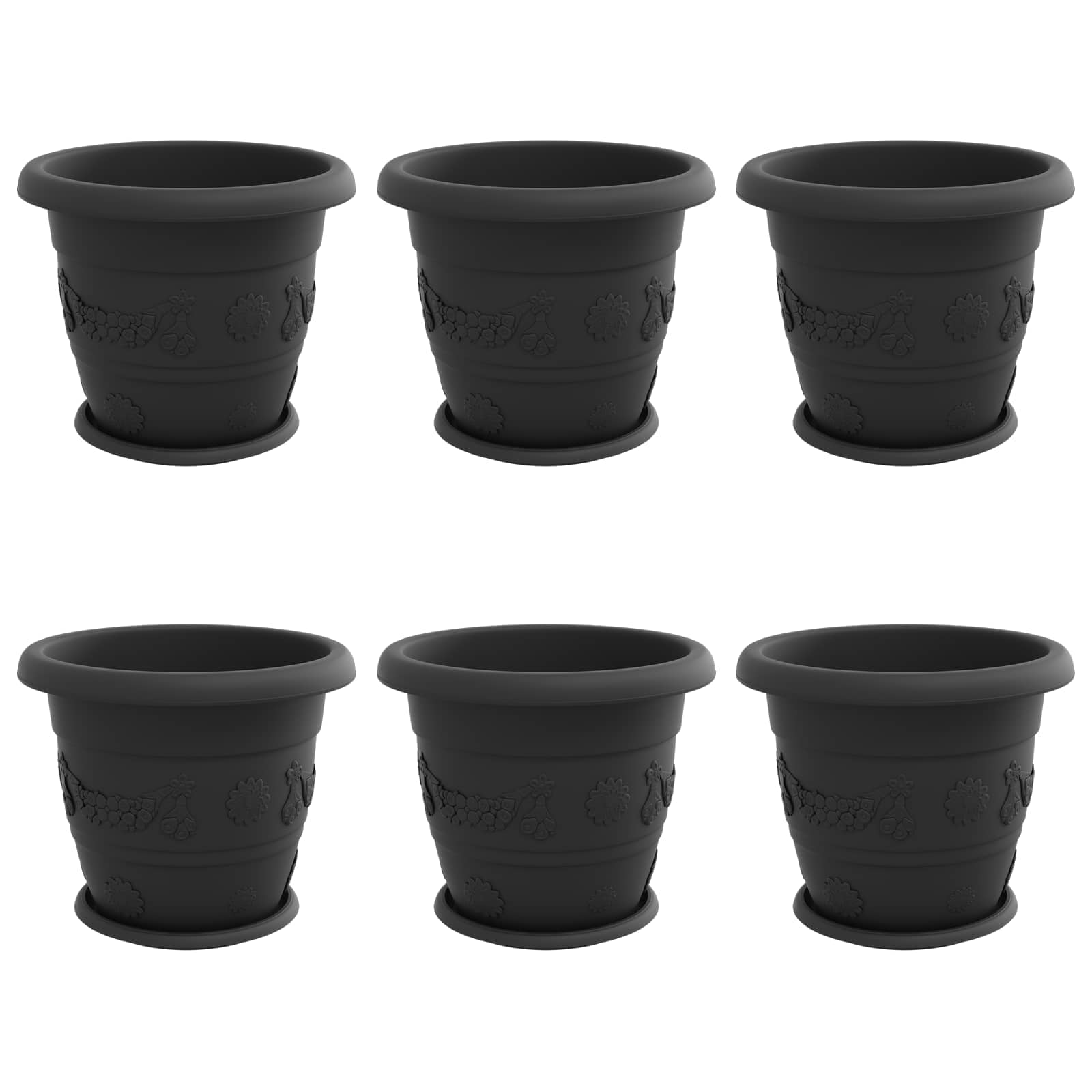 Plantenpotten 6 pcs Zwart Ø 34 x 28 cm Kunststof is nu te koop bij PeponiXL, paradijselijk wonen!