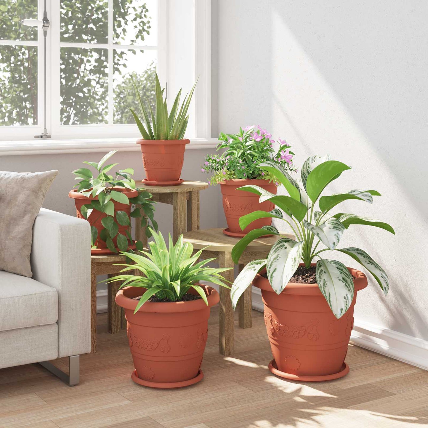 Plantenpotten 24 pcs Baksteenrood Ø 34 x 28 cm Kunststof is nu te koop bij PeponiXL, paradijselijk wonen!