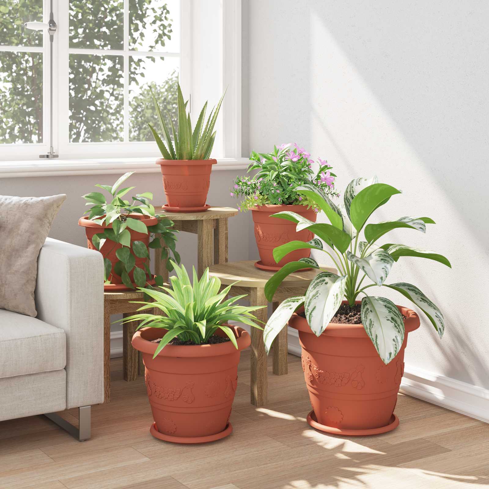 Plantenpotten 24 pcs Baksteenrood Ø 34 x 28 cm Kunststof is nu te koop bij PeponiXL, paradijselijk wonen!