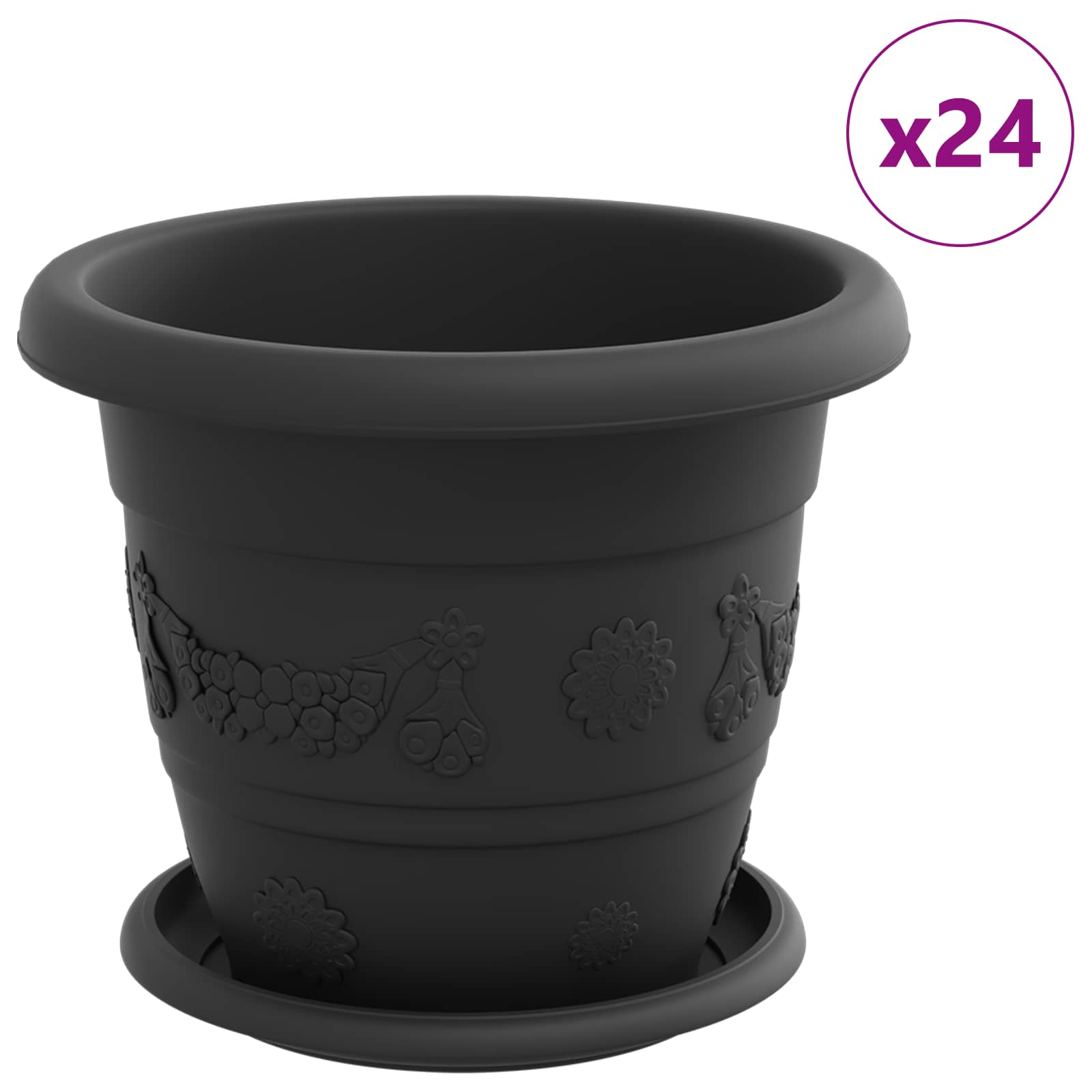 Plantenpotten 24 pcs Zwart Ø 22 x 18 cm Kunststof is nu te koop bij PeponiXL, paradijselijk wonen!