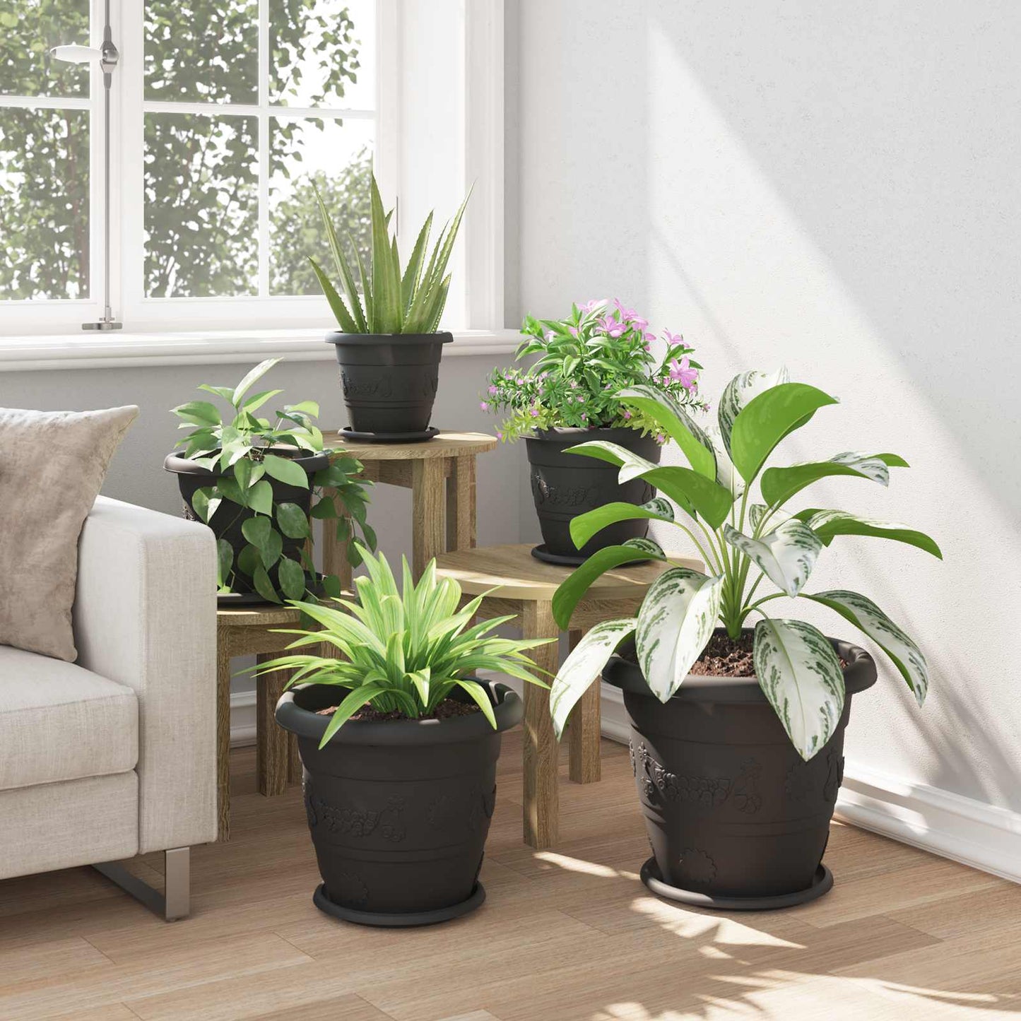 Plantenpotten 24 pcs Zwart Ø 34 x 28 cm Kunststof is nu te koop bij PeponiXL, paradijselijk wonen!
