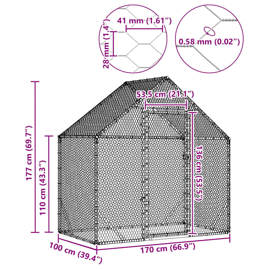 Kippenhok Zilver 170 x 100 x 177 cm Gegalvaniseerd staal is nu te koop bij PeponiXL, paradijselijk wonen!