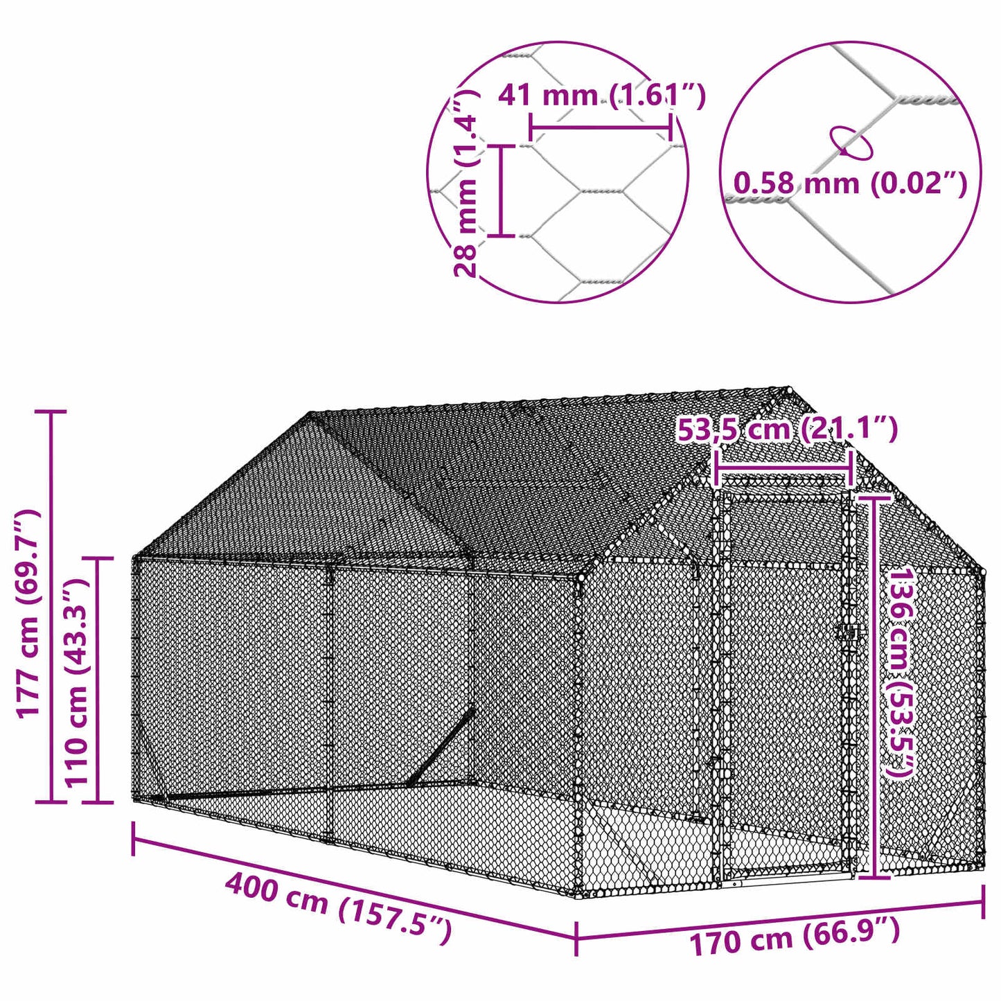 Kippenhok Zilver 400x170x177cm Gegalvaniseerd staal is nu te koop bij PeponiXL, paradijselijk wonen!