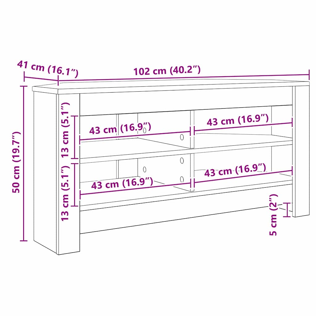 HoekTVKast Sonoma Eiken 102 x 40,5 x 45 cm Bewerkt hout is nu te koop bij PeponiXL, paradijselijk wonen!