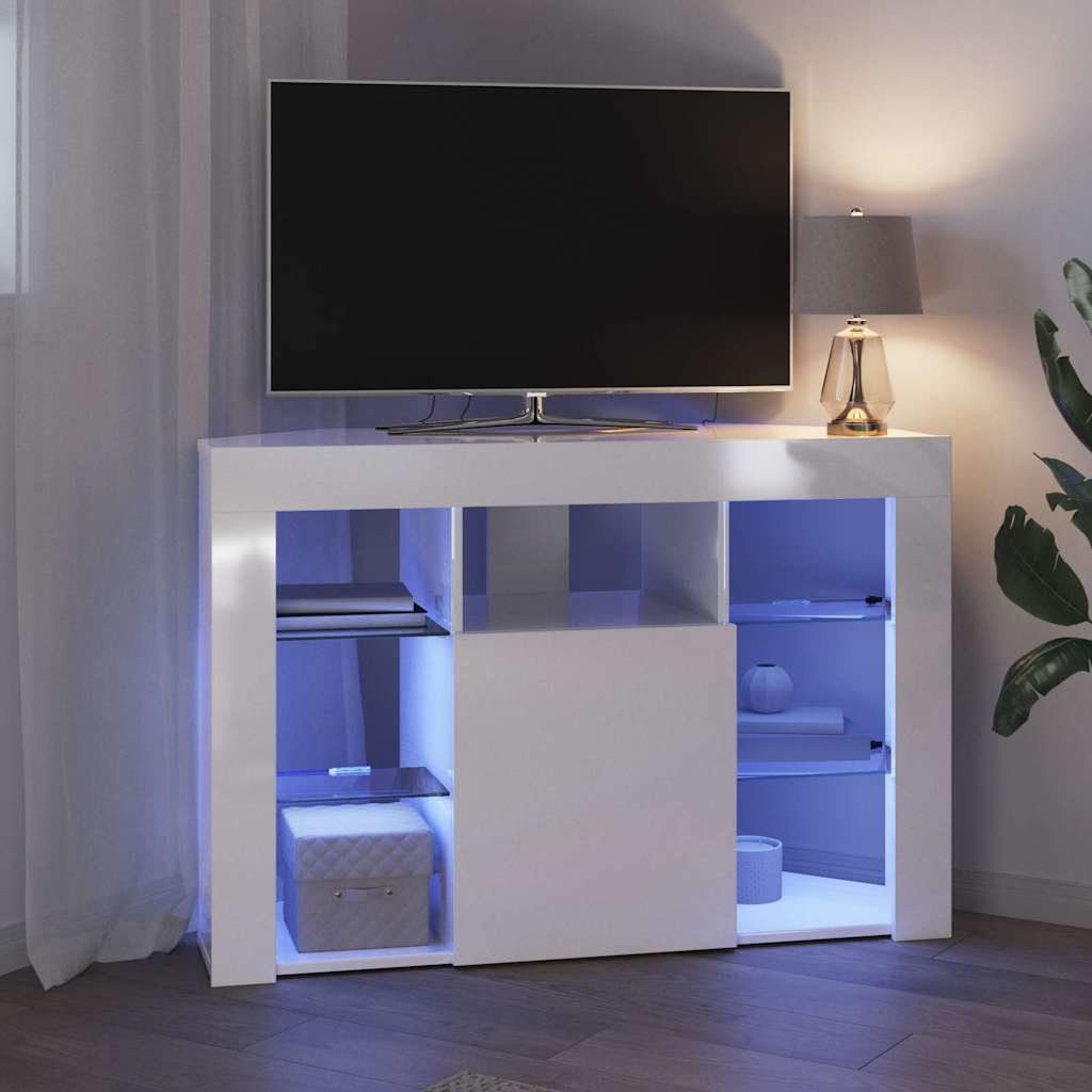 Hoek LED TV Kast Hoogglans Wit 100x40x68cm Bewerkt hout is nu te koop bij PeponiXL, paradijselijk wonen!