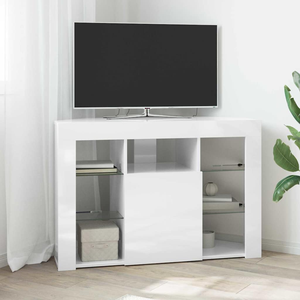 Hoek LED TV Kast Hoogglans Wit 100x40x68cm Bewerkt hout is nu te koop bij PeponiXL, paradijselijk wonen!