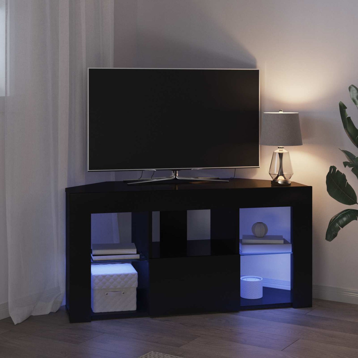 Hoek LED TV Kast Zwart 100 x 40 x 50 cm Bewerkt hout is nu te koop bij PeponiXL, paradijselijk wonen!