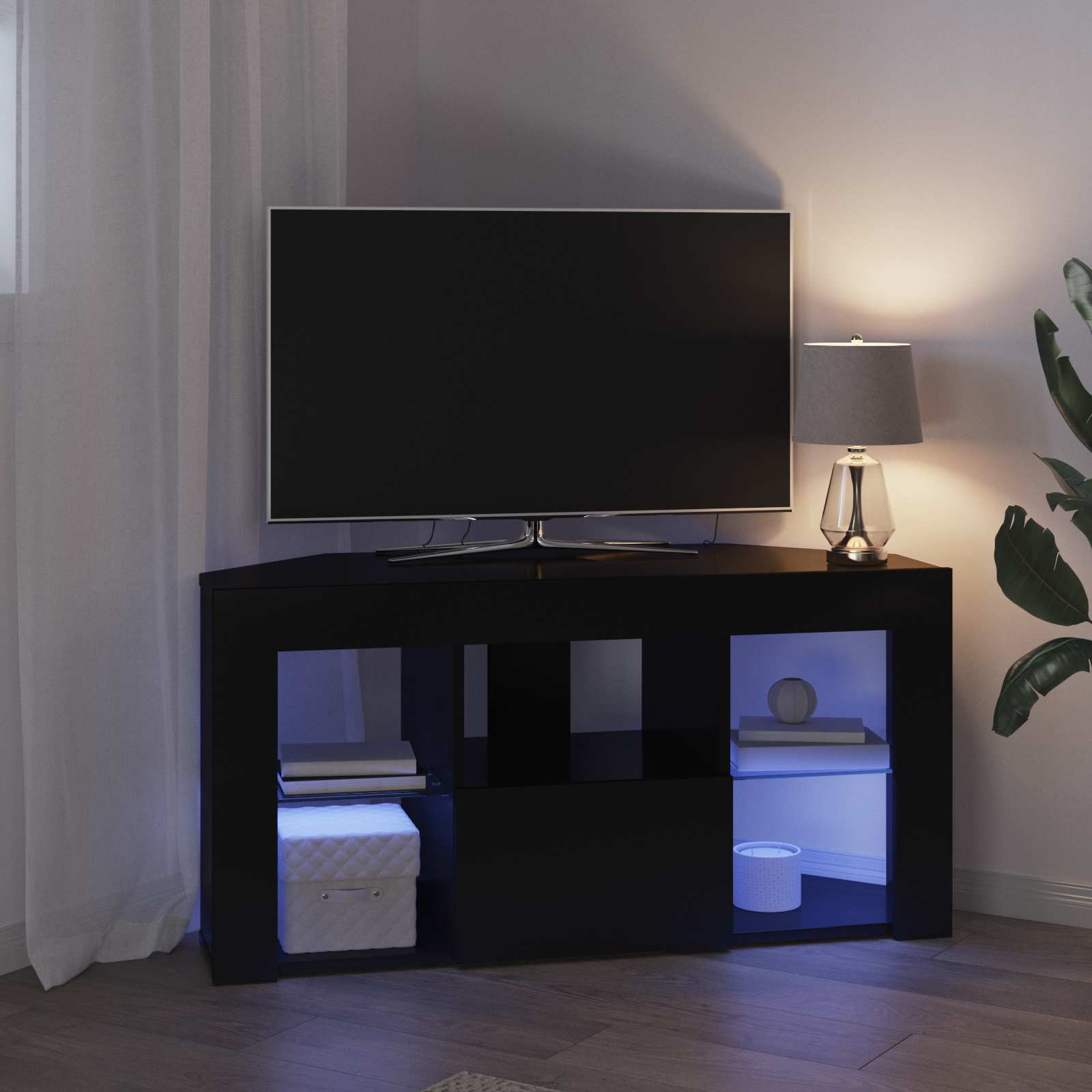 Hoek LED TV Kast Zwart 100 x 40 x 50 cm Bewerkt hout is nu te koop bij PeponiXL, paradijselijk wonen!