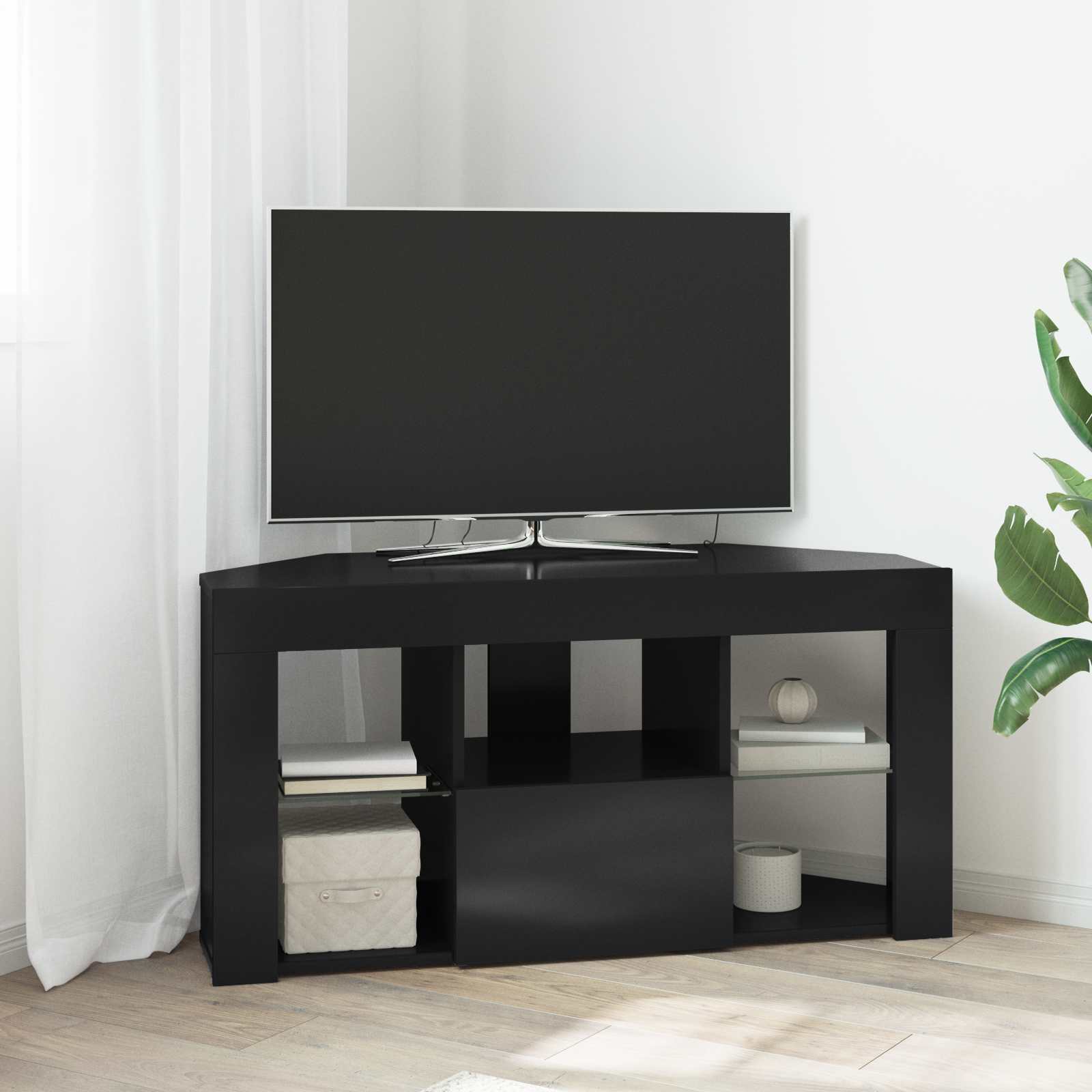 Hoek LED TV Kast Zwart 100 x 40 x 50 cm Bewerkt hout is nu te koop bij PeponiXL, paradijselijk wonen!