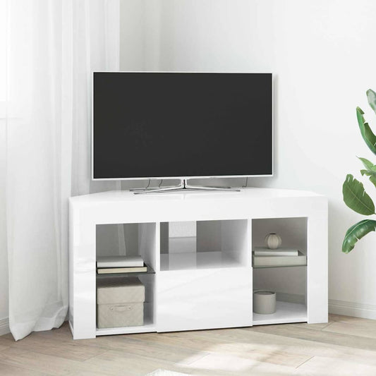 Hoek LED TV Kast Hoogglans Wit 100 x 40 x 50 cm Bewerkt hout is nu te koop bij PeponiXL, paradijselijk wonen!