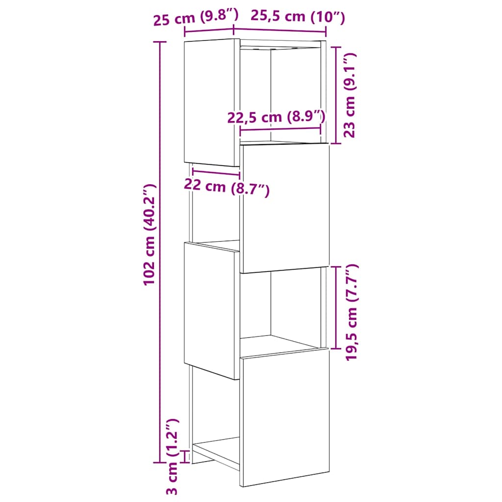 Hoekkast Artisan Eiken 25,5x25x102cm Bewerkt hout is nu te koop bij PeponiXL, paradijselijk wonen!