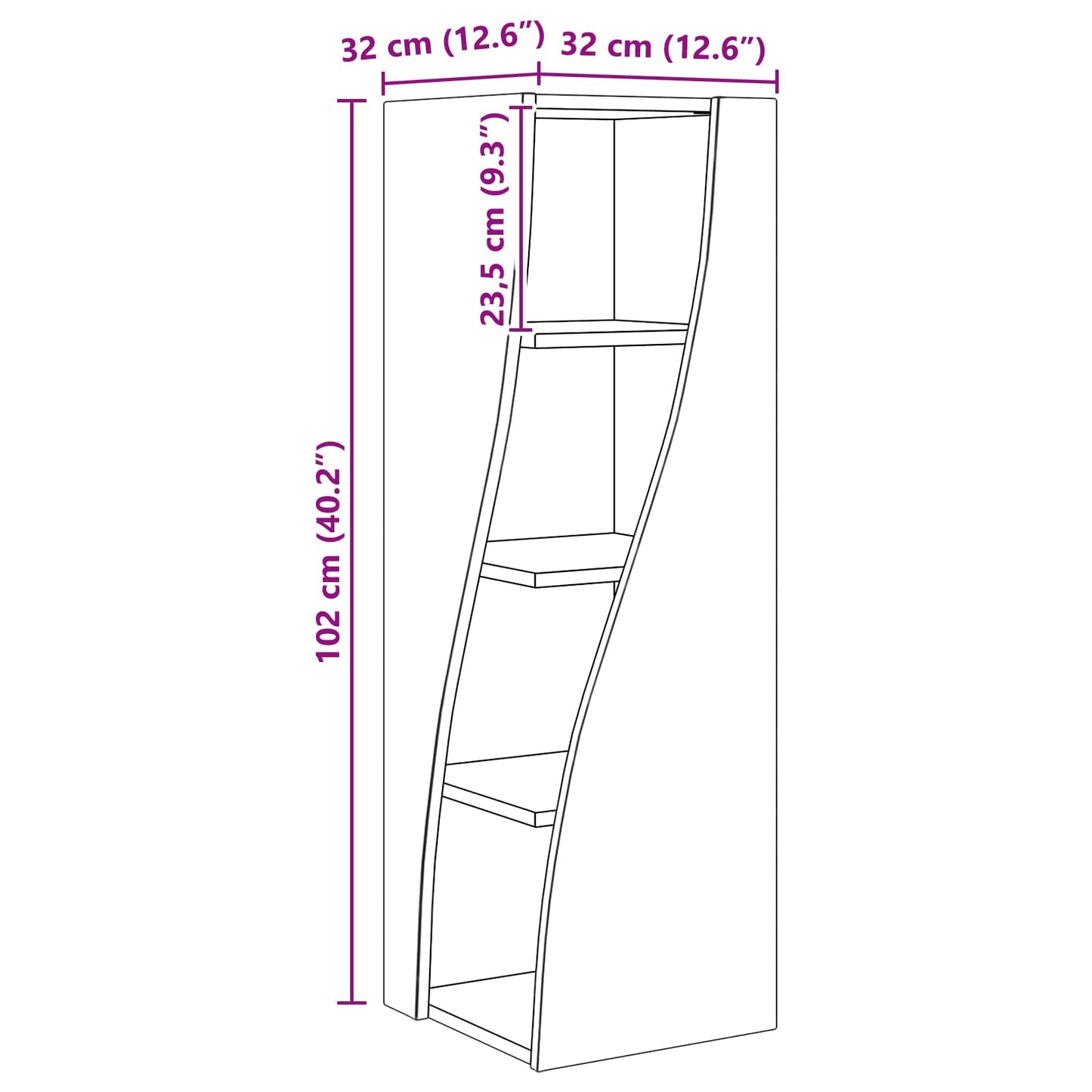 Hoekkast Oudhout 32x32x102cm Bewerkt hout