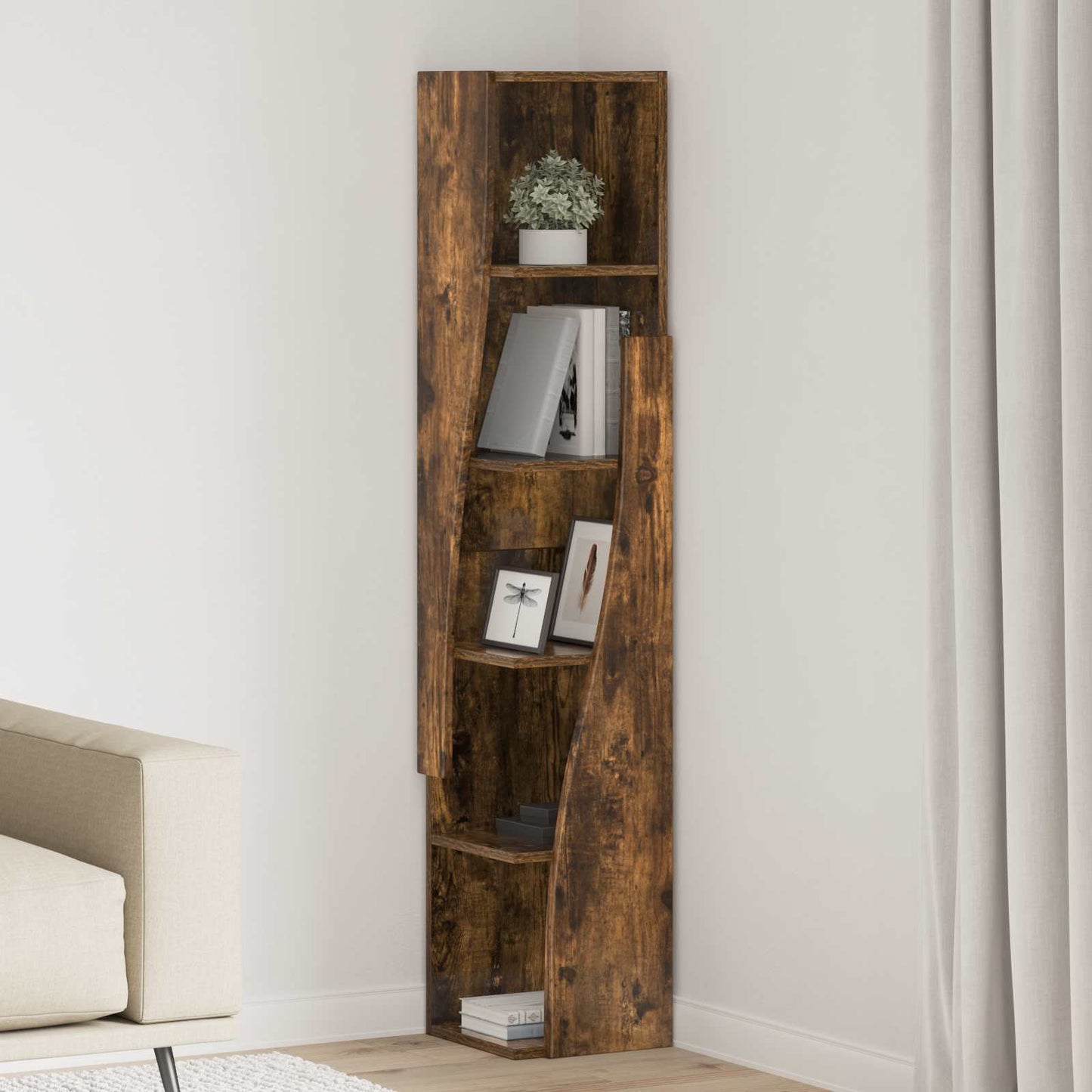 Hoekkast 27,5x27x140cm Bewerkt hout Gerookt eiken is nu te koop bij PeponiXL, paradijselijk wonen!