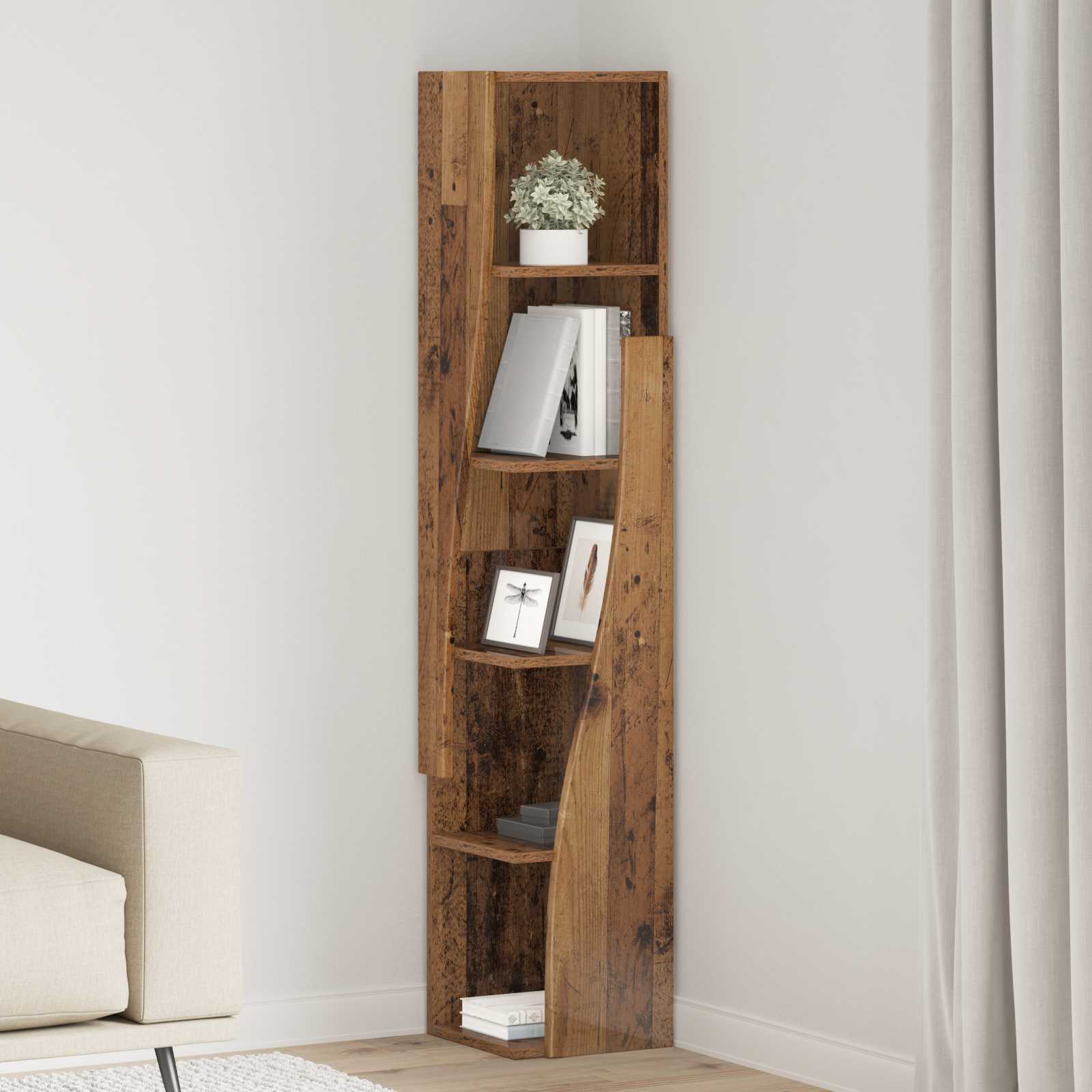 Hoekkast 27,5x27x140cm Bewerkt hout Oudhout is nu te koop bij PeponiXL, paradijselijk wonen!