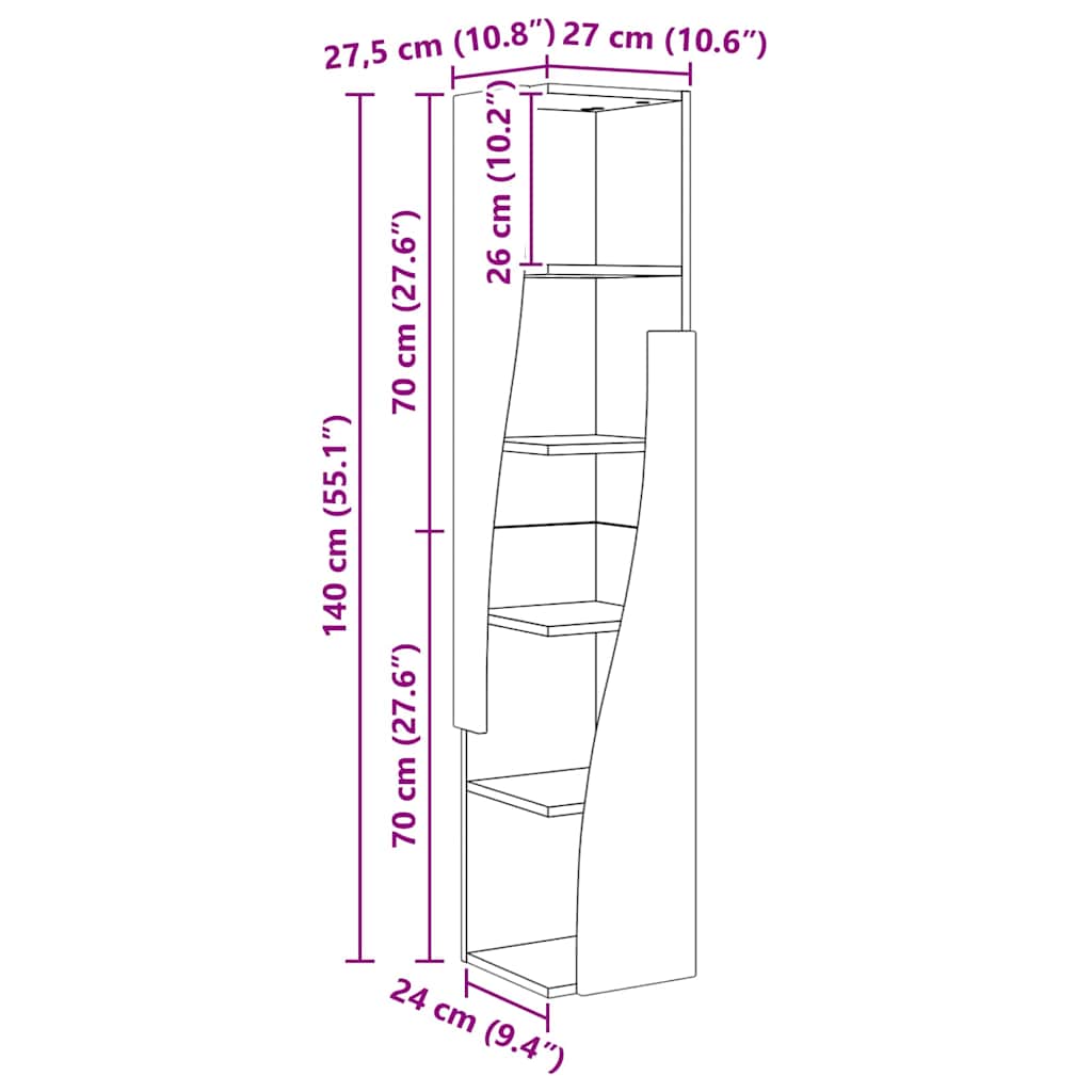 Hoekkast Artisan Eiken 27,5x27x140cm Bewerkt hout
