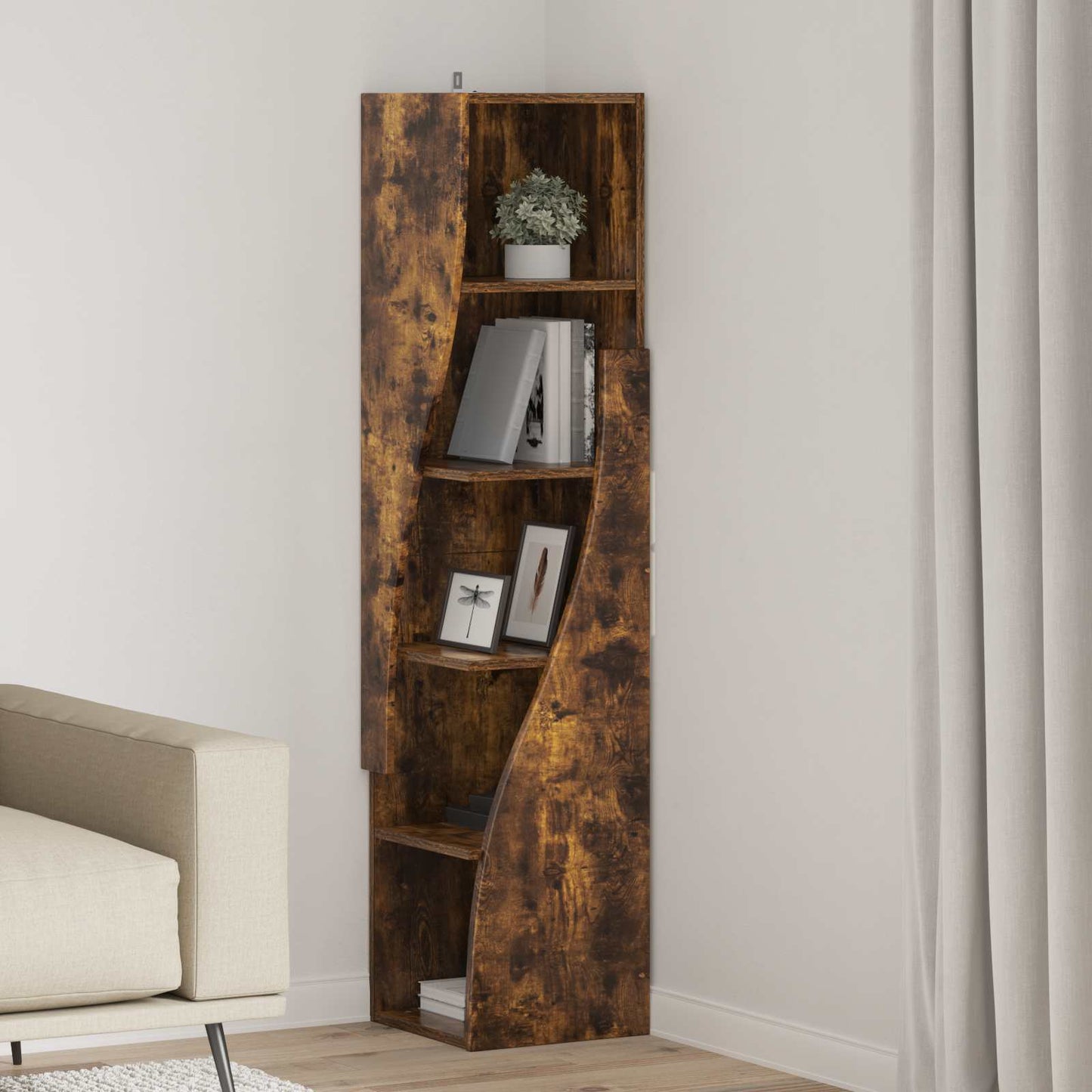Hoekkast 32x32x140cm Bewerkt hout Gerookt eiken