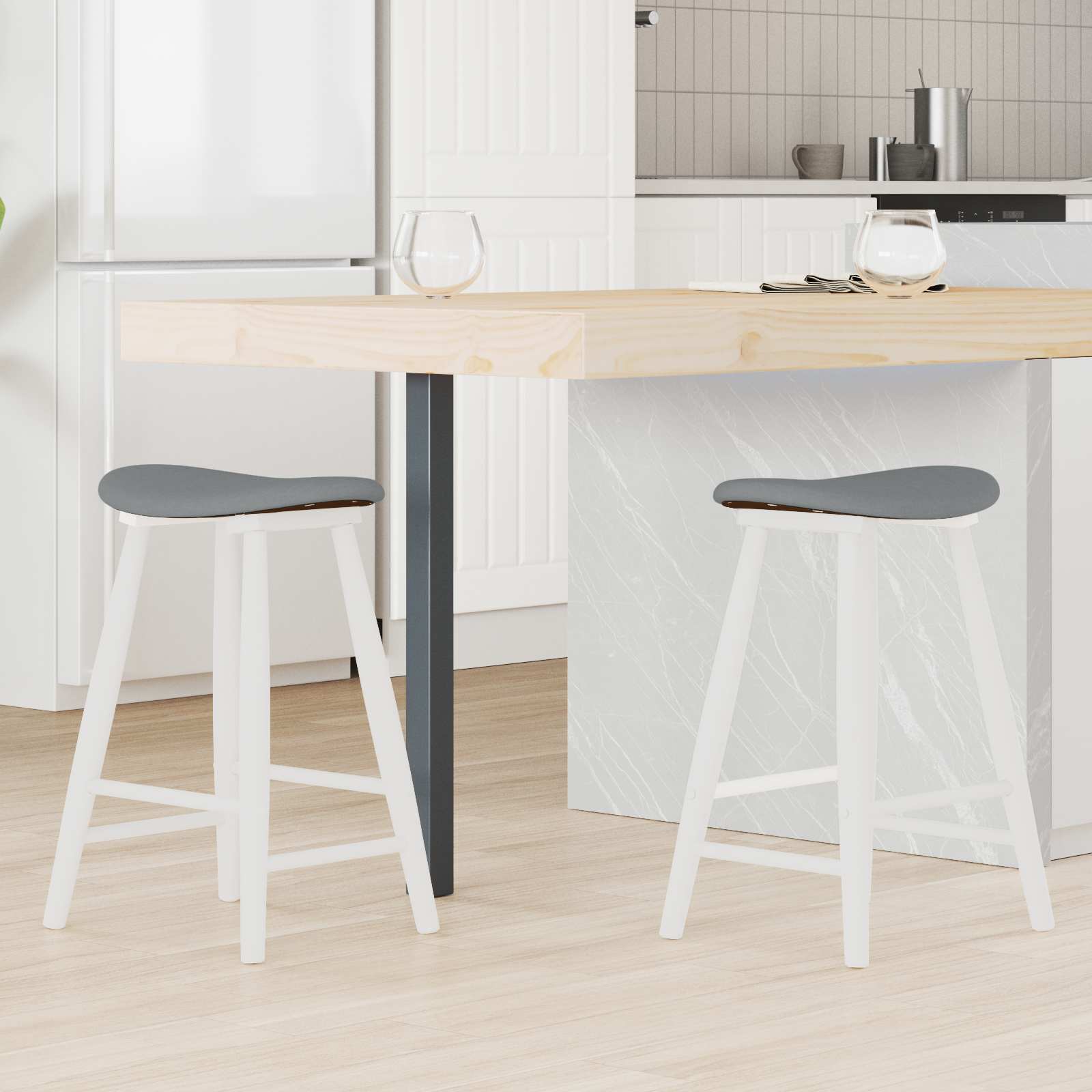 Eettafelstoelen 2 pcs Wit 46 x 37 x 63 cm Massief Rubberhout is nu te koop bij PeponiXL, paradijselijk wonen!