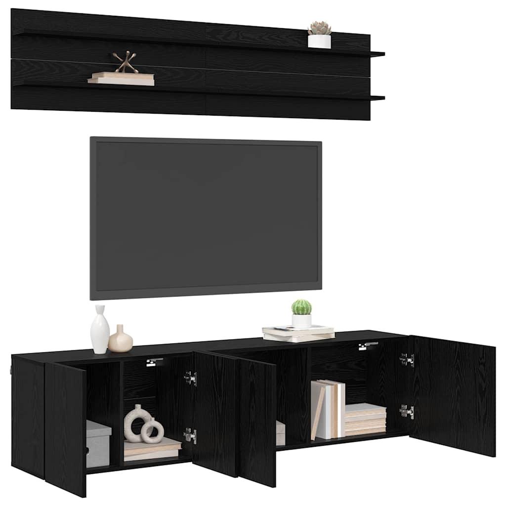 TV Eenheden Wandgemonteerd 6 pcs Zwart eiken Bewerkt hout is nu te koop bij PeponiXL, paradijselijk wonen!