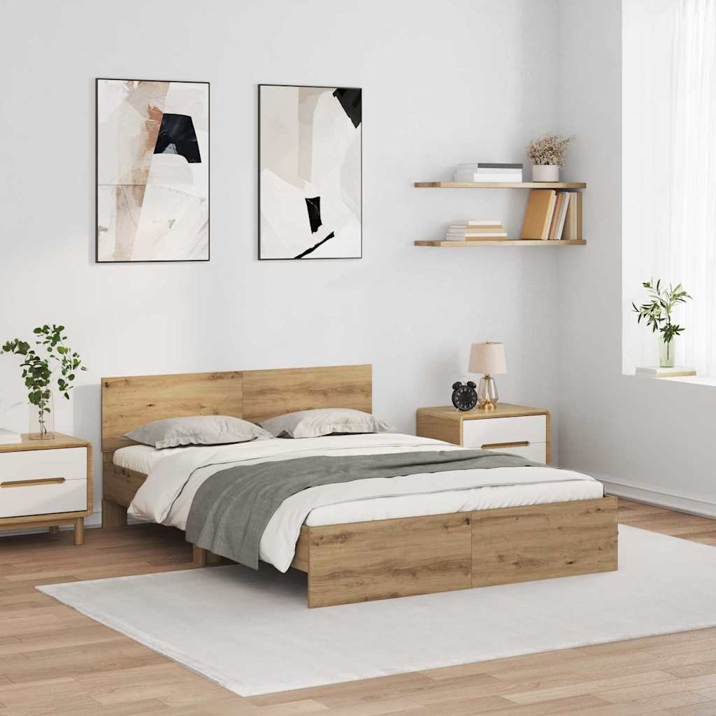 Bedframe met hoofdeinde Artisan Eiken 140 x 190 cm Bewerkt hout is nu te koop bij PeponiXL, paradijselijk wonen!
