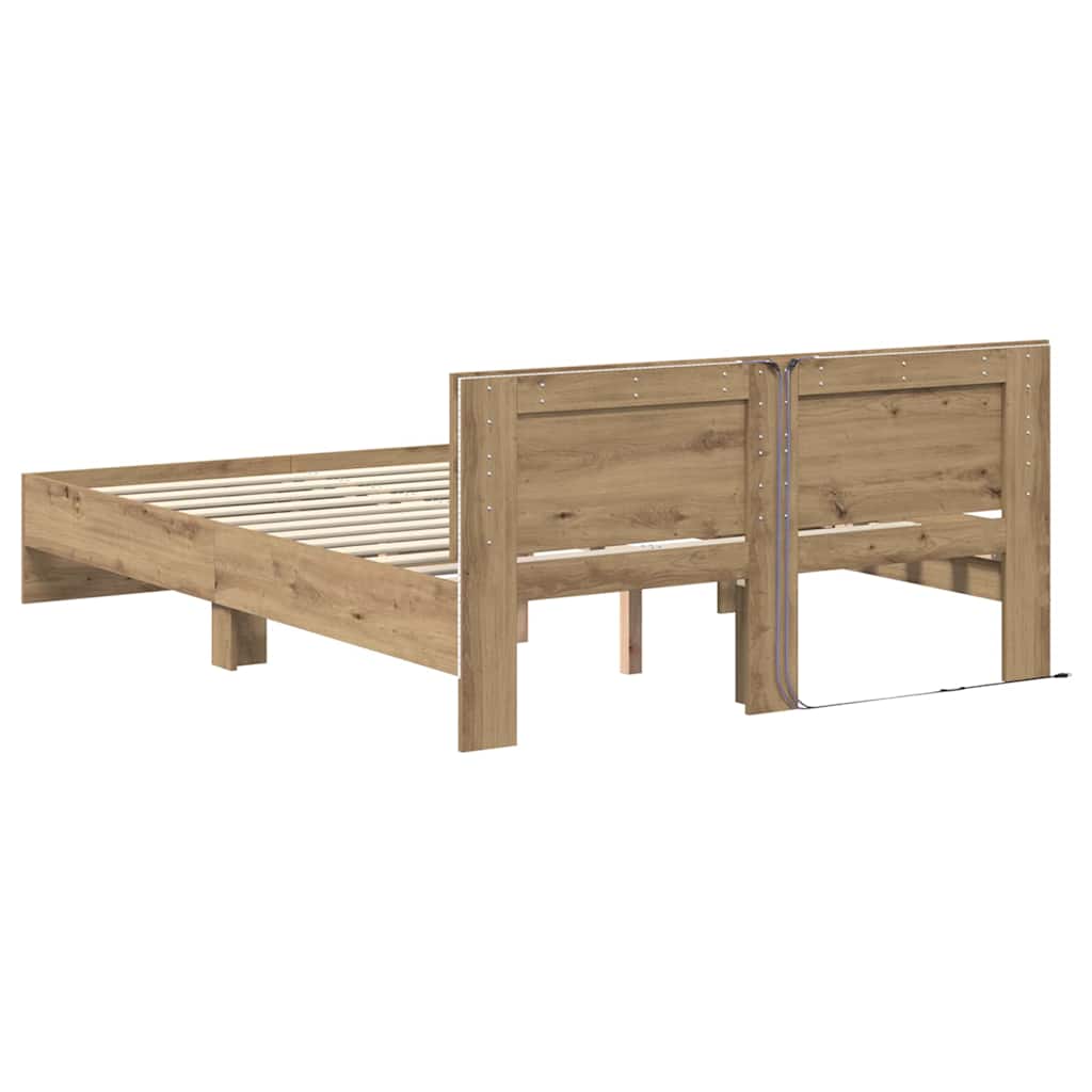 Bedframe met hoofdeinde Artisan Eiken 140 x 190 cm Bewerkt hout is nu te koop bij PeponiXL, paradijselijk wonen!