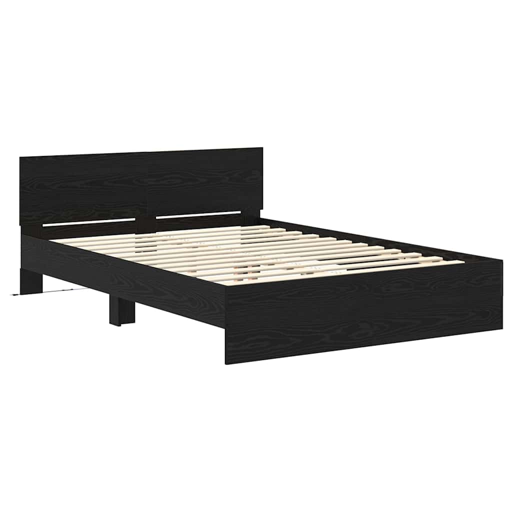 Bedframe met hoofdeinde Zwart Eiken 140 x 190 cm Bewerkt hout is nu te koop bij PeponiXL, paradijselijk wonen!