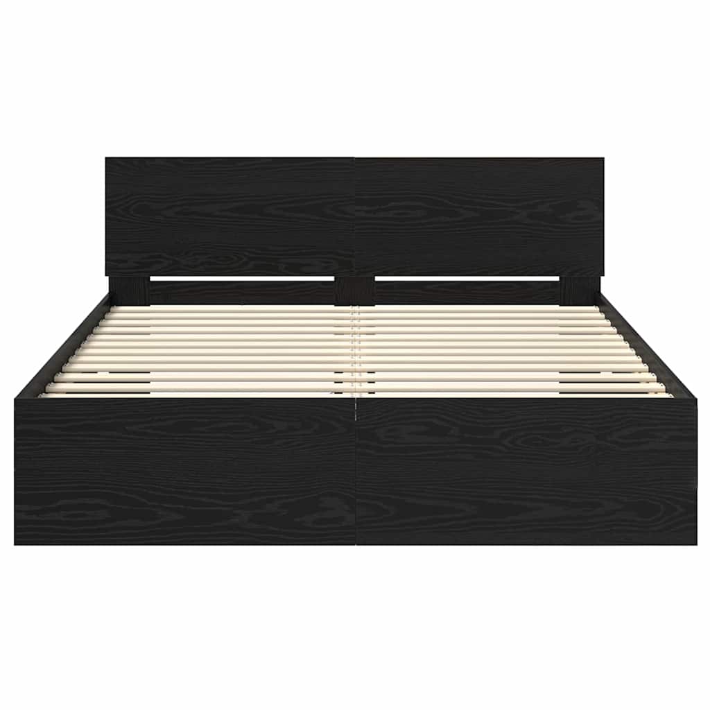 Bedframe met hoofdeinde Zwart Eiken 140 x 190 cm Bewerkt hout is nu te koop bij PeponiXL, paradijselijk wonen!