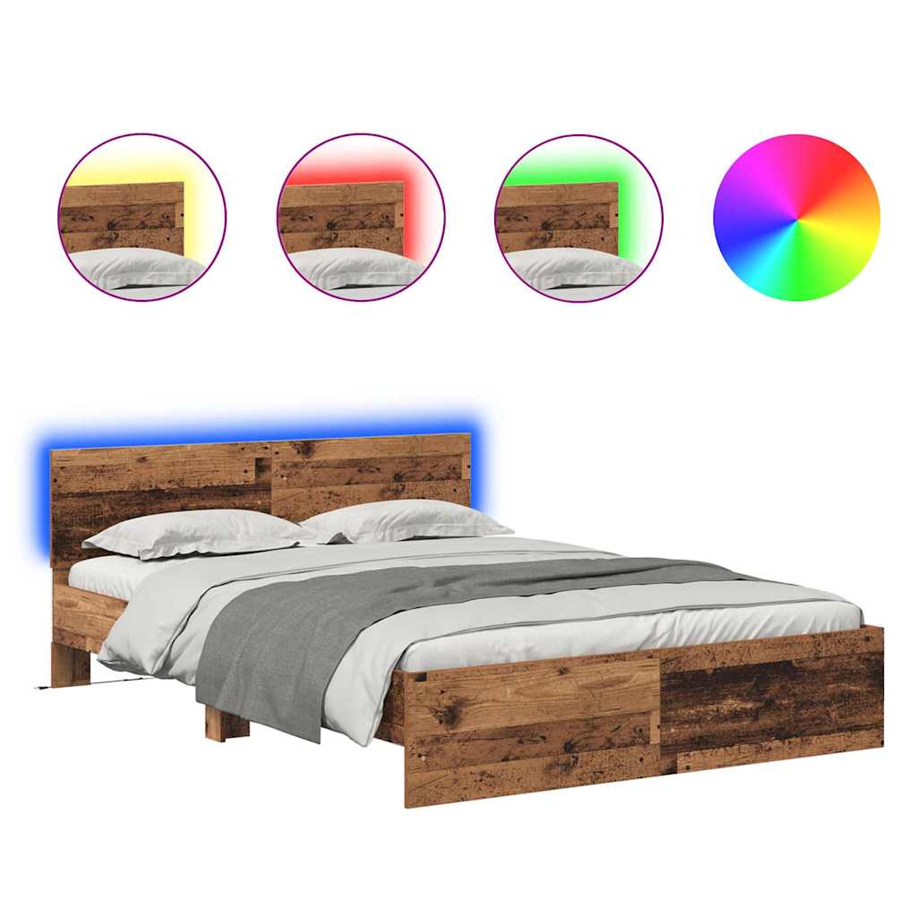 Bedframe met hoofdeinde Oud Hout 135 x 190 cm Bewerkt hout is nu te koop bij PeponiXL, paradijselijk wonen!