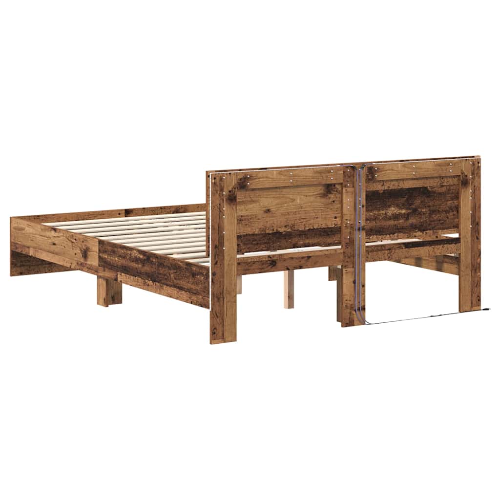 Bedframe met hoofdeinde Oud Hout 135 x 190 cm Bewerkt hout is nu te koop bij PeponiXL, paradijselijk wonen!