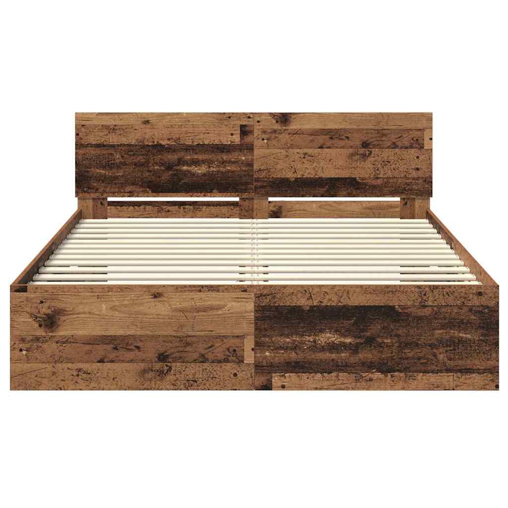 Bedframe met hoofdeinde Oud Hout 135 x 190 cm Bewerkt hout is nu te koop bij PeponiXL, paradijselijk wonen!