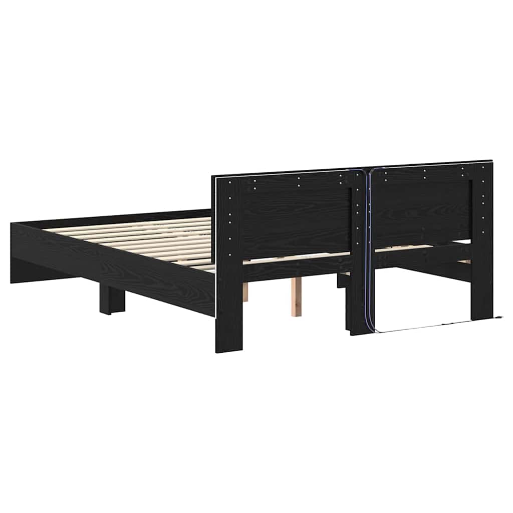 Bedframe met hoofdeinde Zwart Eiken 135 x 190 cm Bewerkt hout is nu te koop bij PeponiXL, paradijselijk wonen!