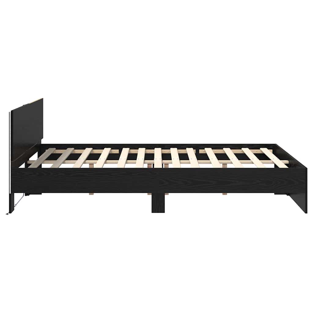 Bedframe met hoofdeinde Zwart Eiken 135 x 190 cm Bewerkt hout is nu te koop bij PeponiXL, paradijselijk wonen!