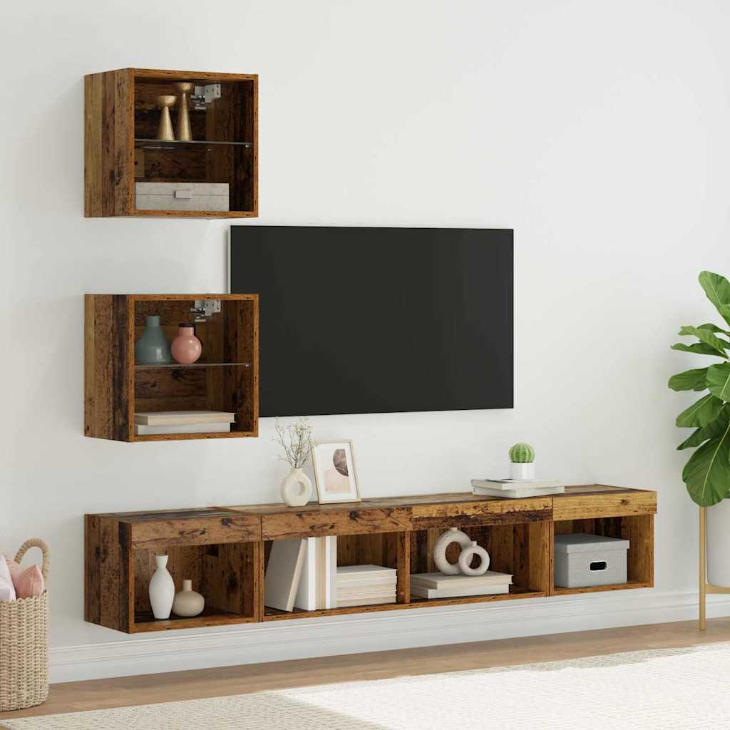 TV Wand Eenheden met LED met LED 5 pcs Oud hout Bewerkt hout is nu te koop bij PeponiXL, paradijselijk wonen!