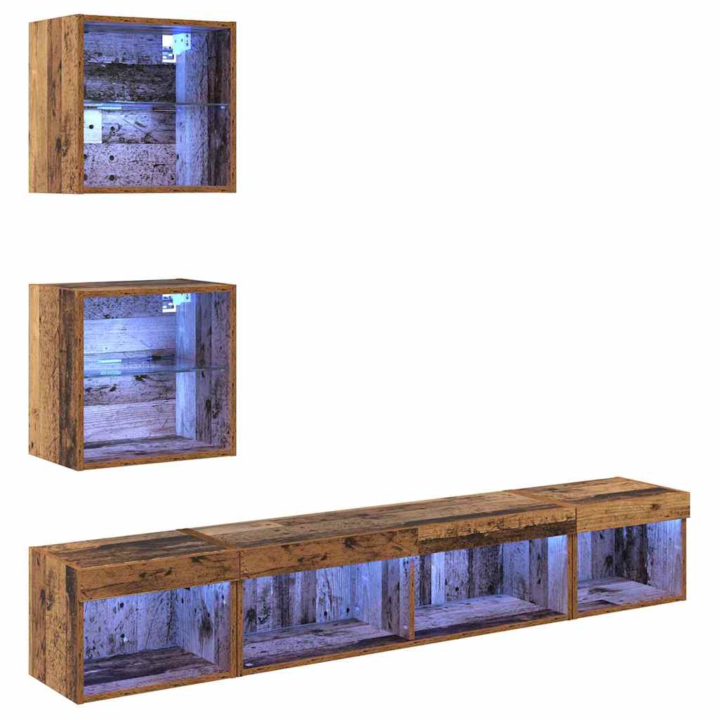 TV Wand Eenheden met LED met LED 5 pcs Oud hout Bewerkt hout is nu te koop bij PeponiXL, paradijselijk wonen!
