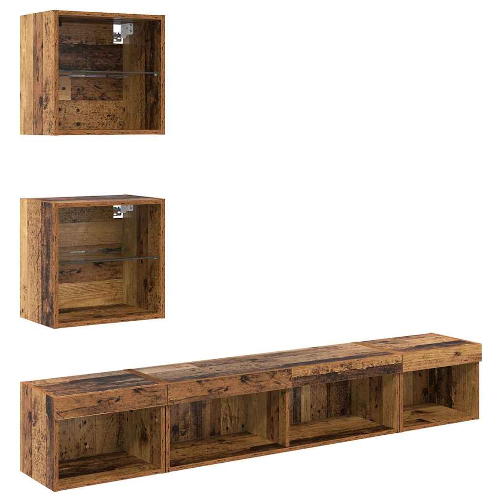 TV Wand Eenheden met LED met LED 5 pcs Oud hout Bewerkt hout is nu te koop bij PeponiXL, paradijselijk wonen!