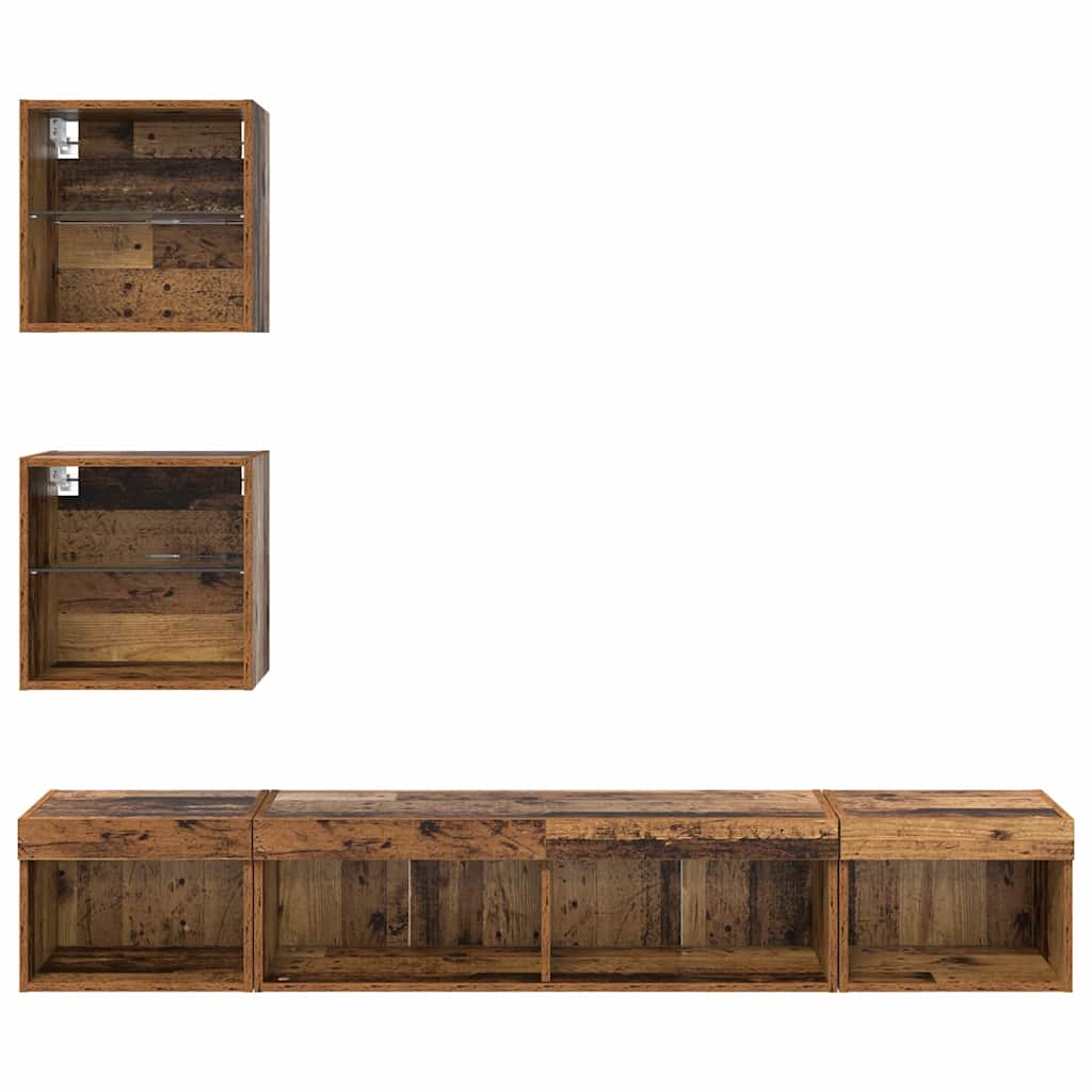 TV Wand Eenheden met LED met LED 5 pcs Oud hout Bewerkt hout is nu te koop bij PeponiXL, paradijselijk wonen!