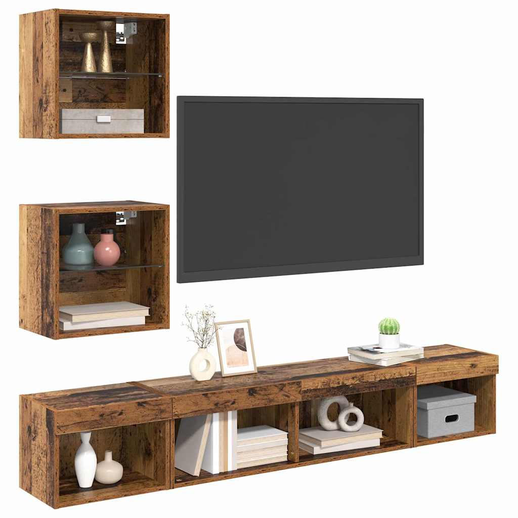 TV Wand Eenheden met LED met LED 5 pcs Oud hout Bewerkt hout is nu te koop bij PeponiXL, paradijselijk wonen!